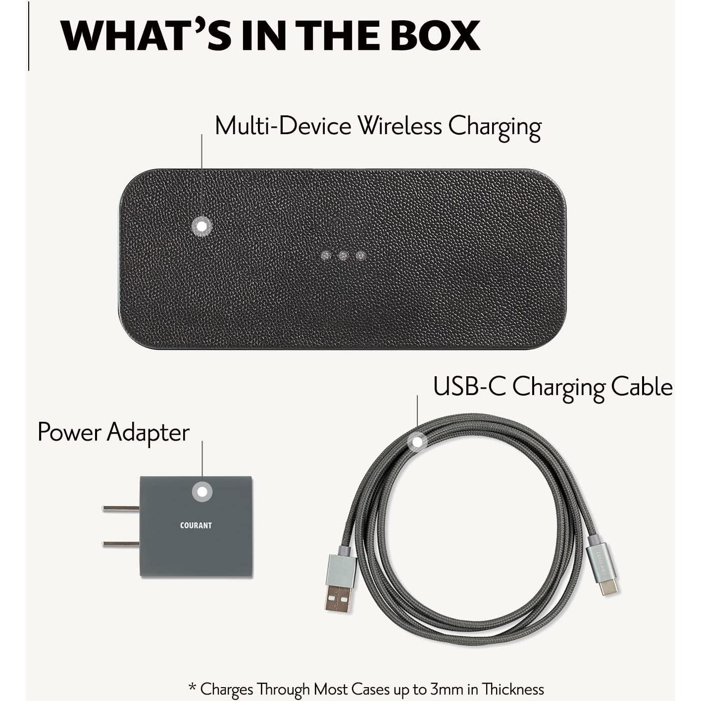 Cargador Inalámbrico Doble COURANT de Cuero Italiano - 10W