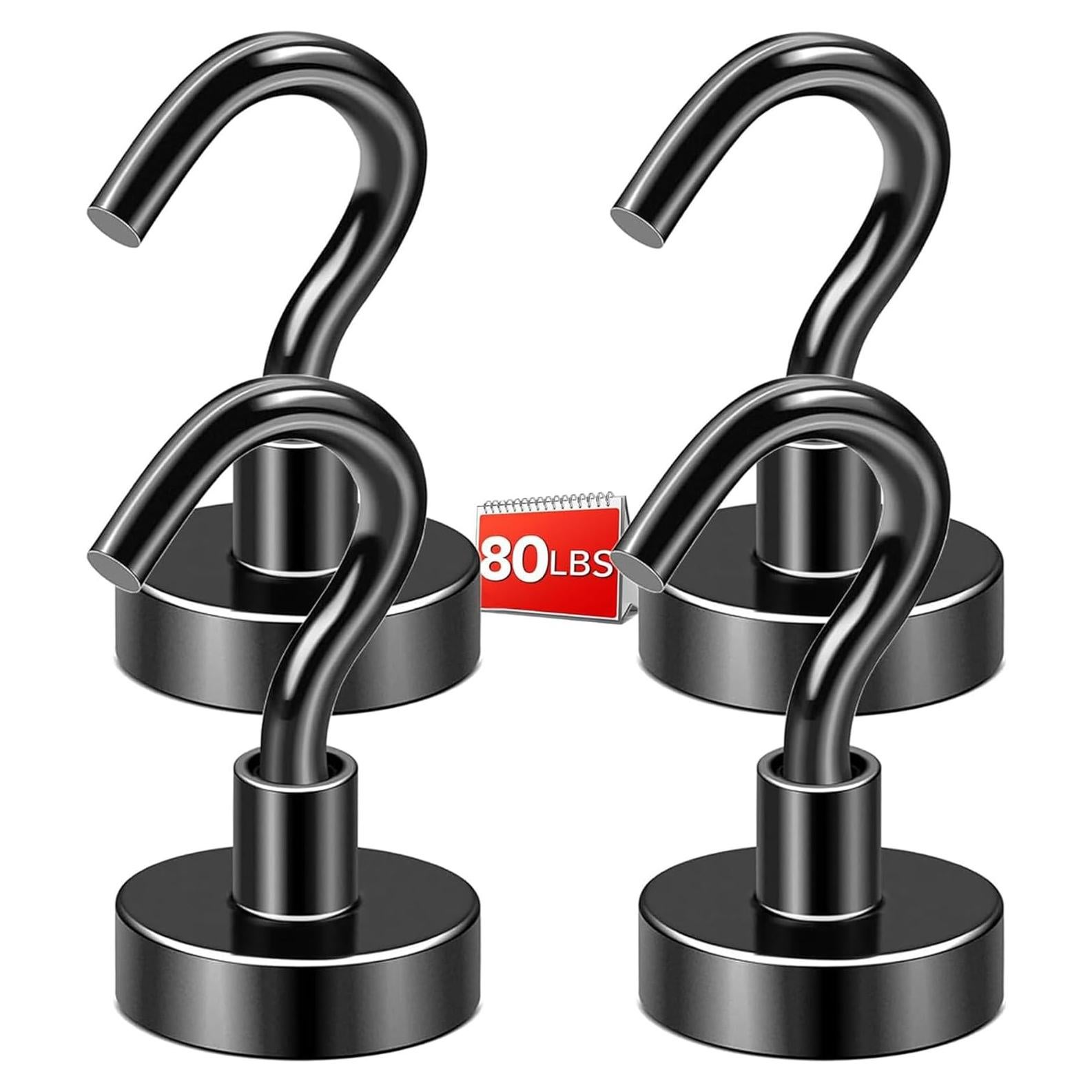Ganchos Magnéticos DIYMAG 36.29 kg Paquete de 4 Negro
