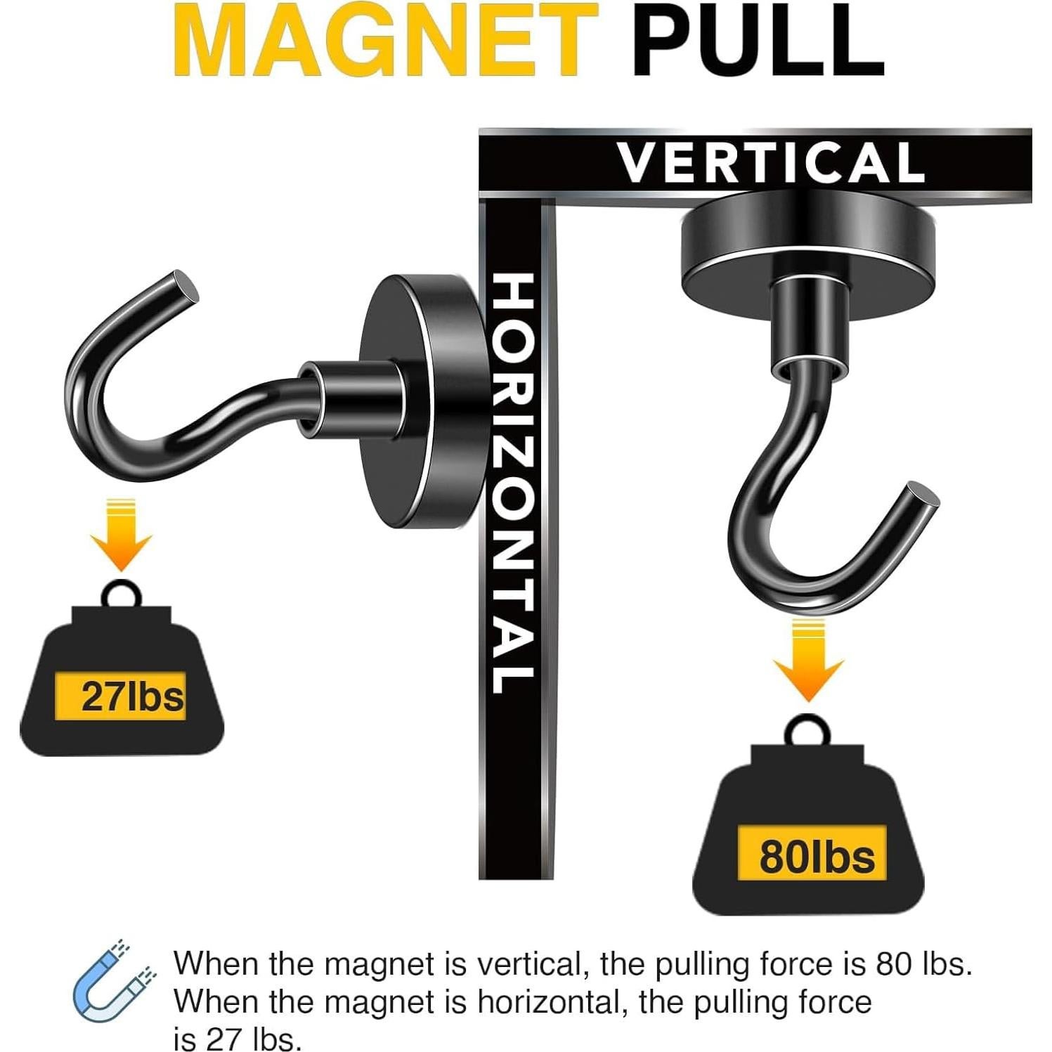 Ganchos Magnéticos DIYMAG 36.29 kg Paquete de 4 Negro