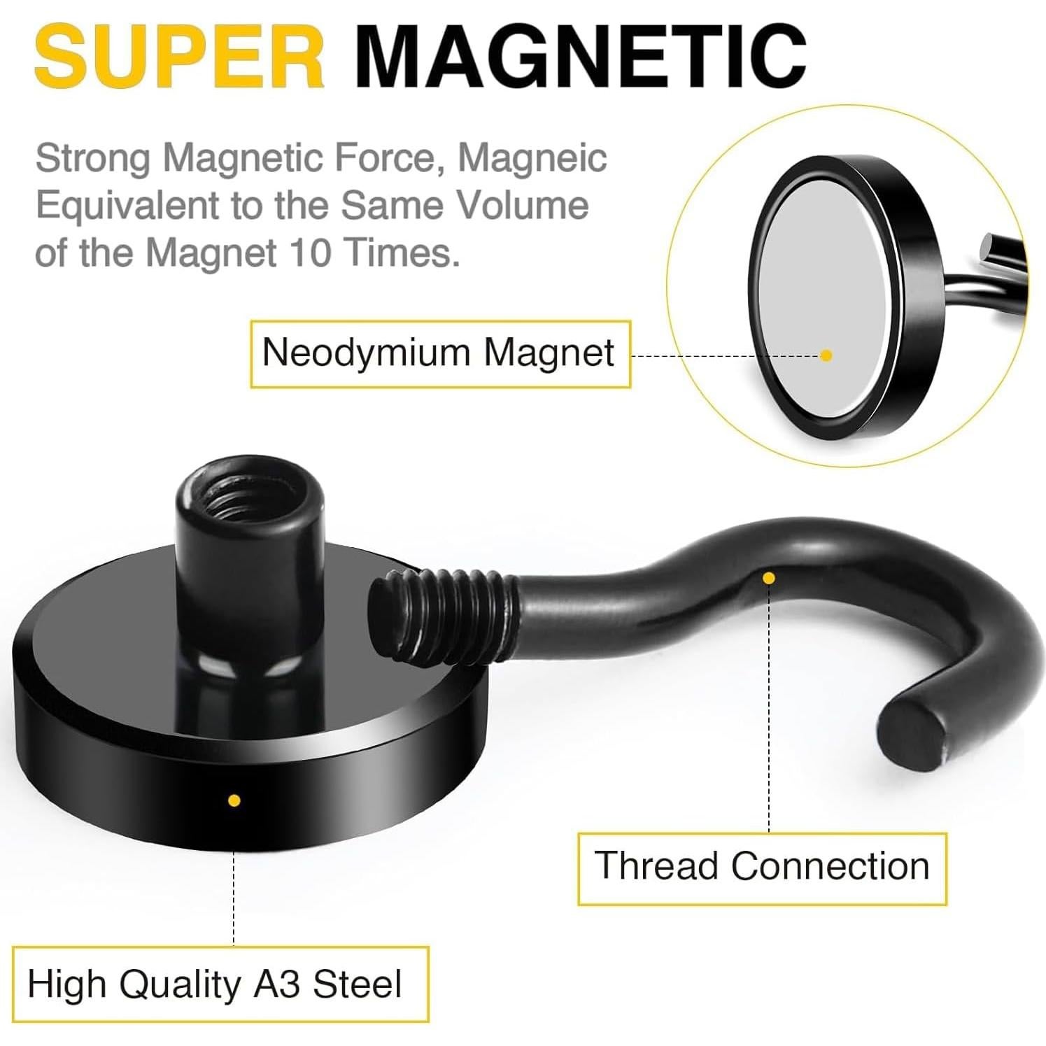 Ganchos Magnéticos DIYMAG 36.29 kg Paquete de 4 Negro