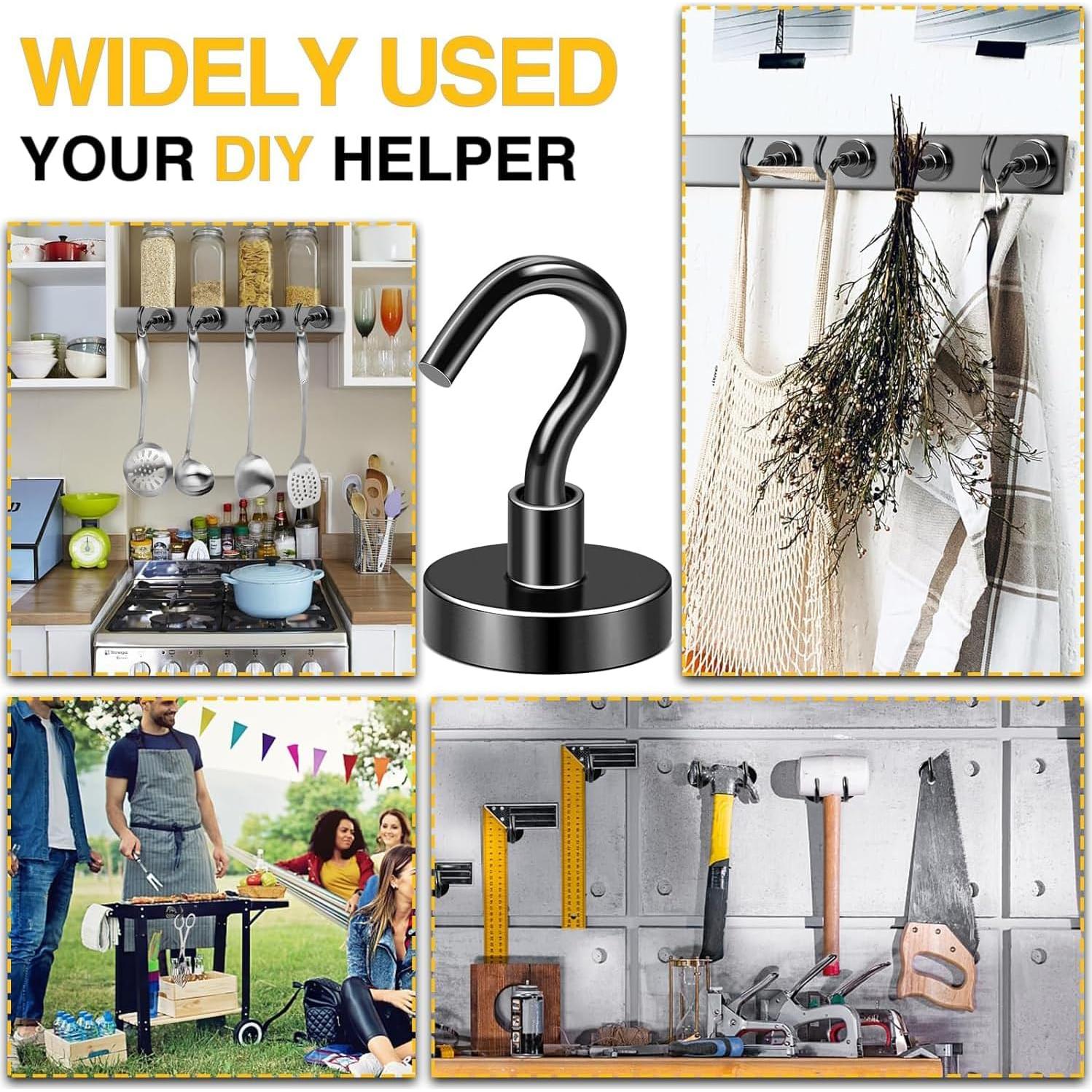 Ganchos Magnéticos DIYMAG 36.29 kg Paquete de 4 Negro