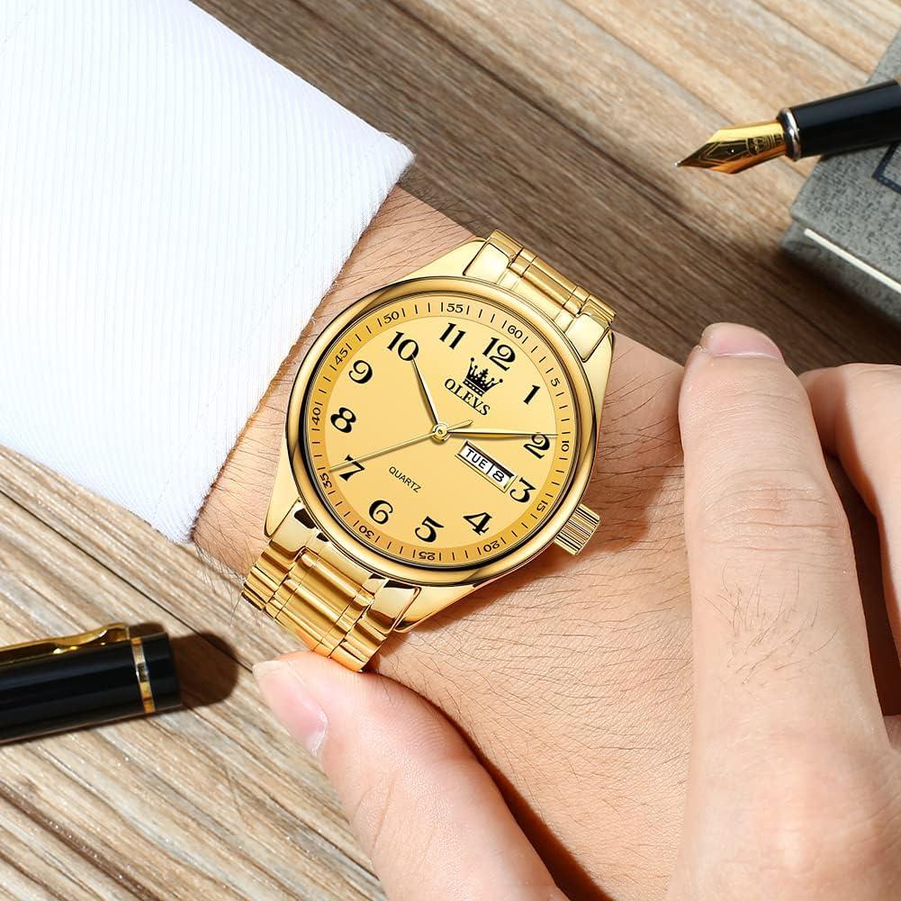 Reloj de lujo OLEVS dorado para hombres, analógico, 30m