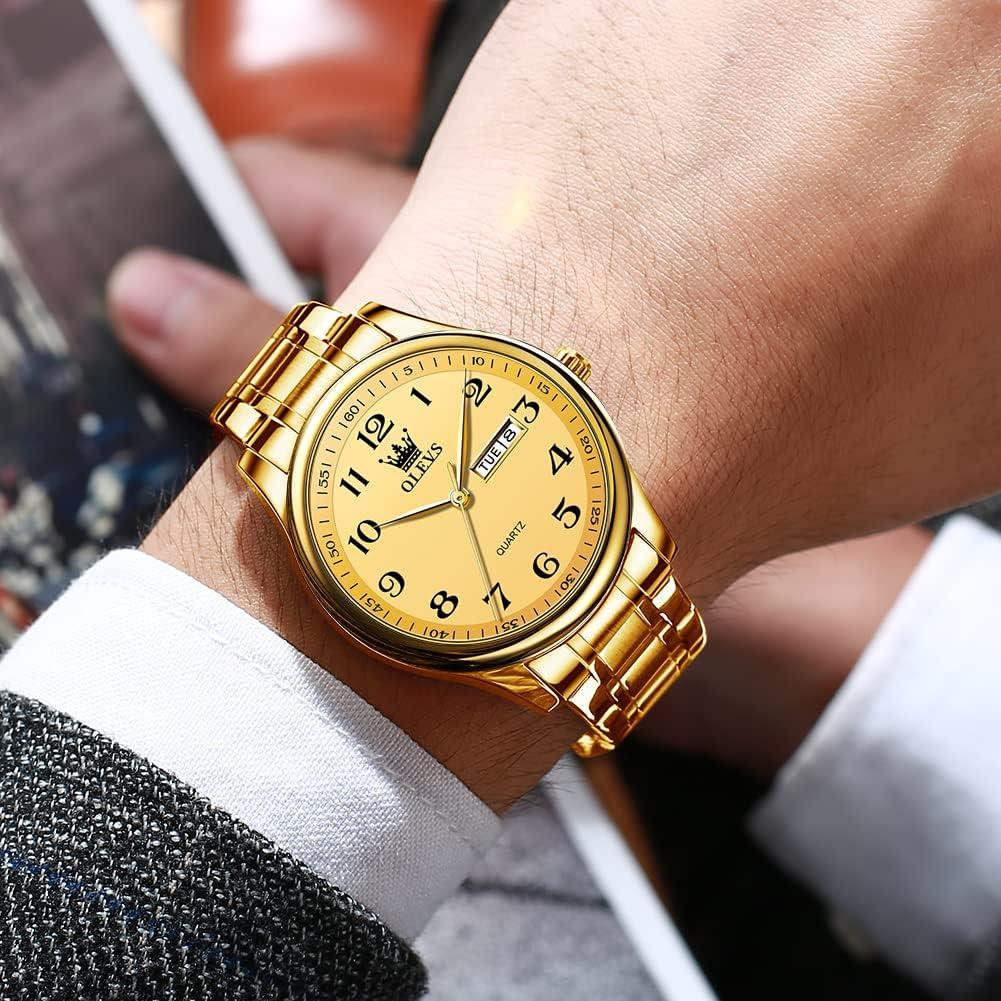 Reloj de lujo OLEVS dorado para hombres, analógico, 30m