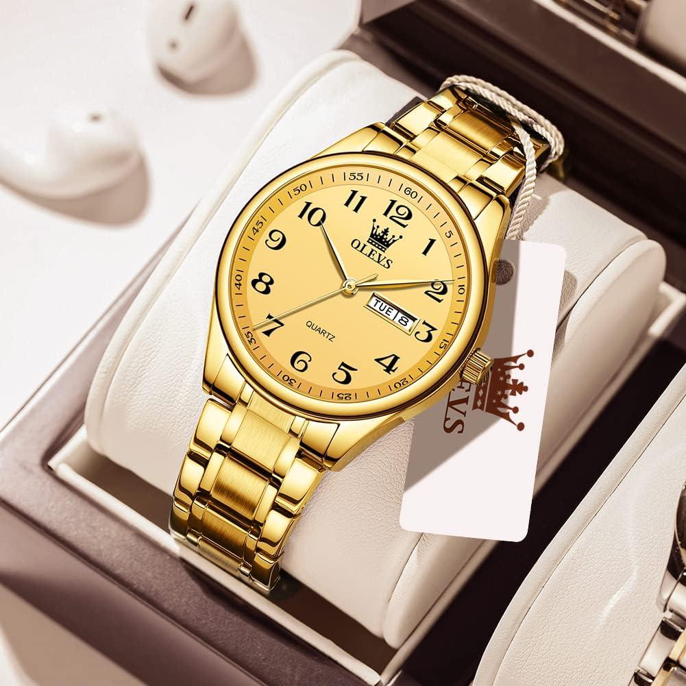 Reloj de lujo OLEVS dorado para hombres, analógico, 30m