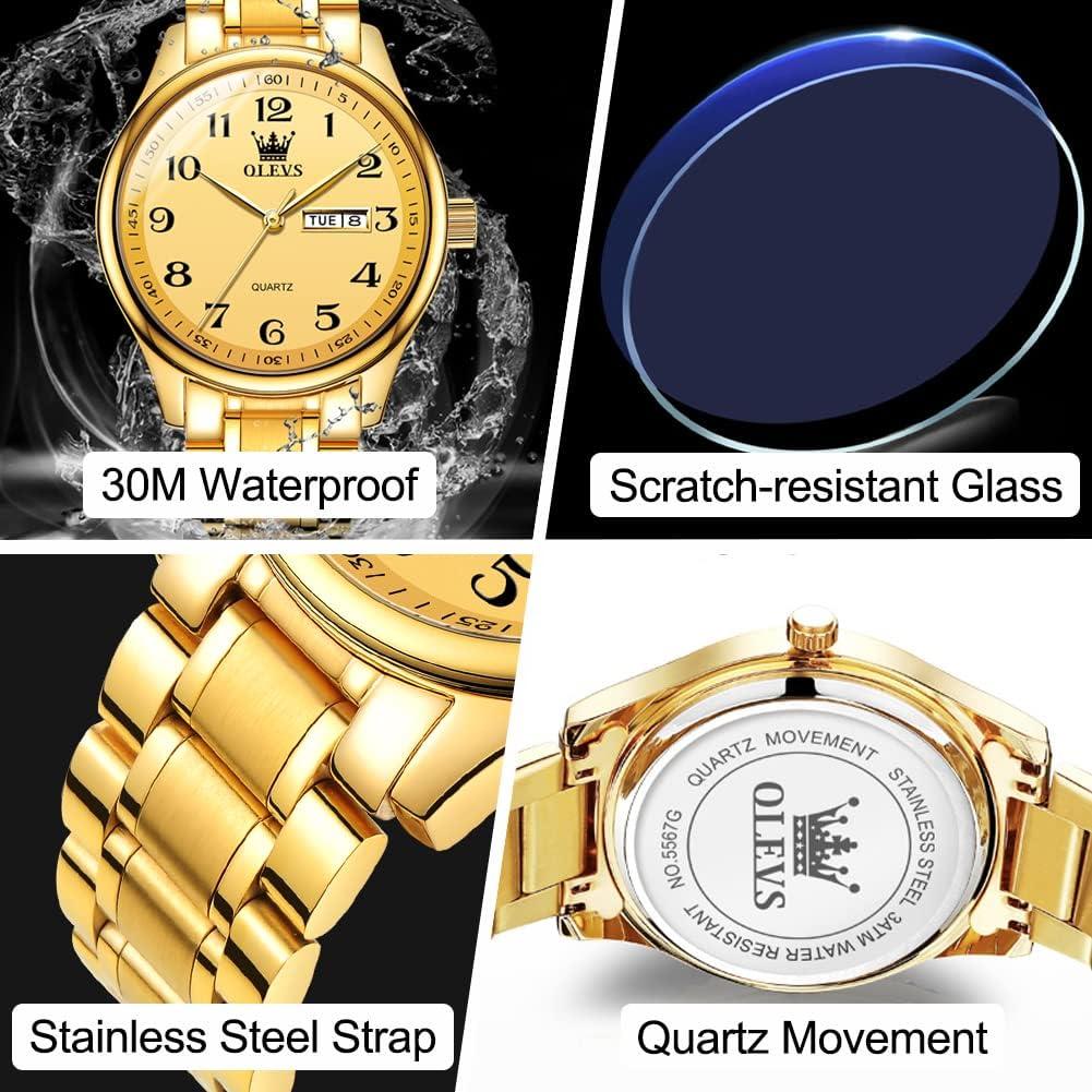 Reloj de lujo OLEVS dorado para hombres, analógico, 30m