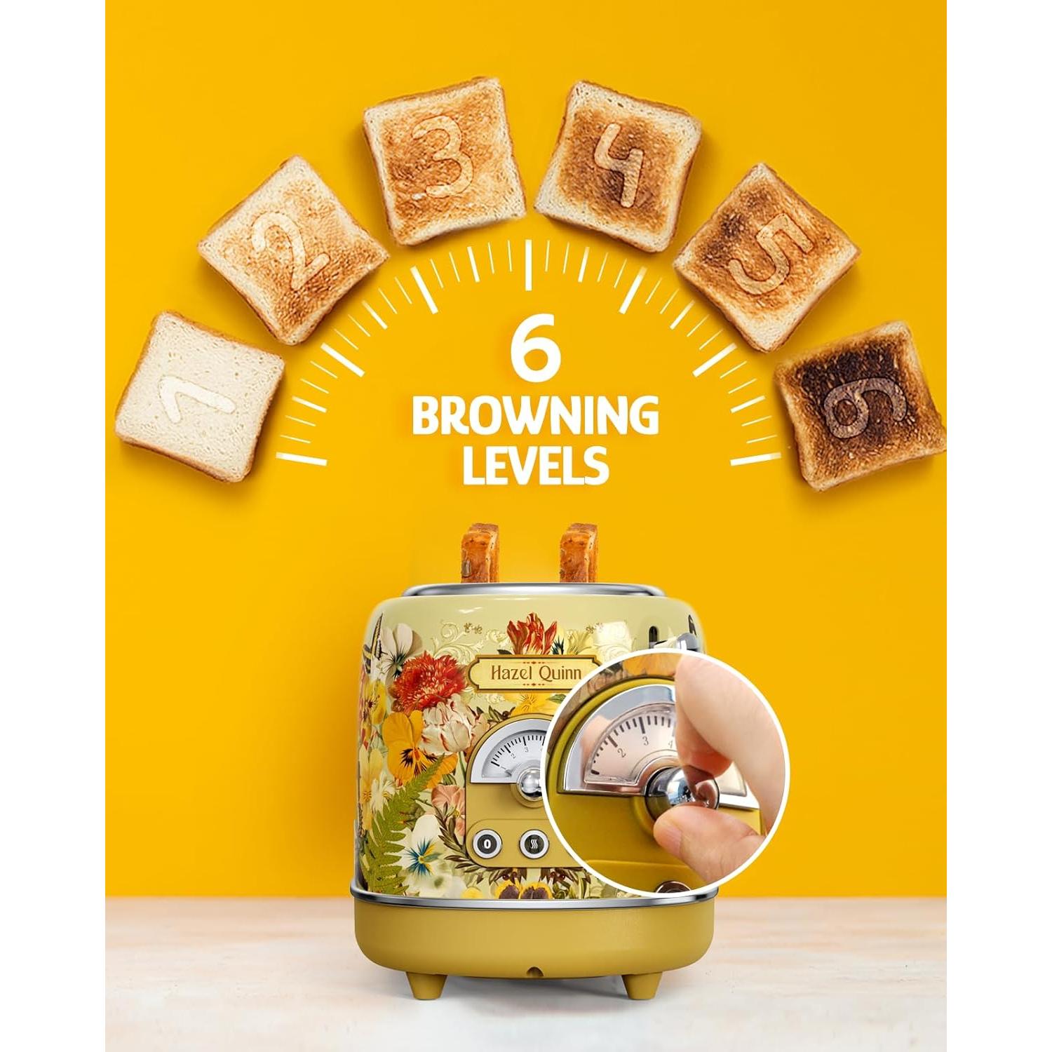 Tostadora Retro 2 Rebanadas Hazel Quinn 850W 6 Niveles Dorado