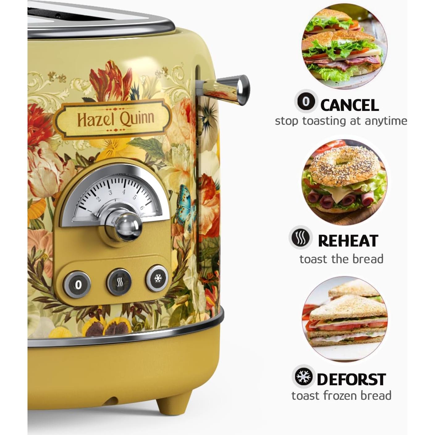 Tostadora Retro 2 Rebanadas Hazel Quinn 850W 6 Niveles Dorado