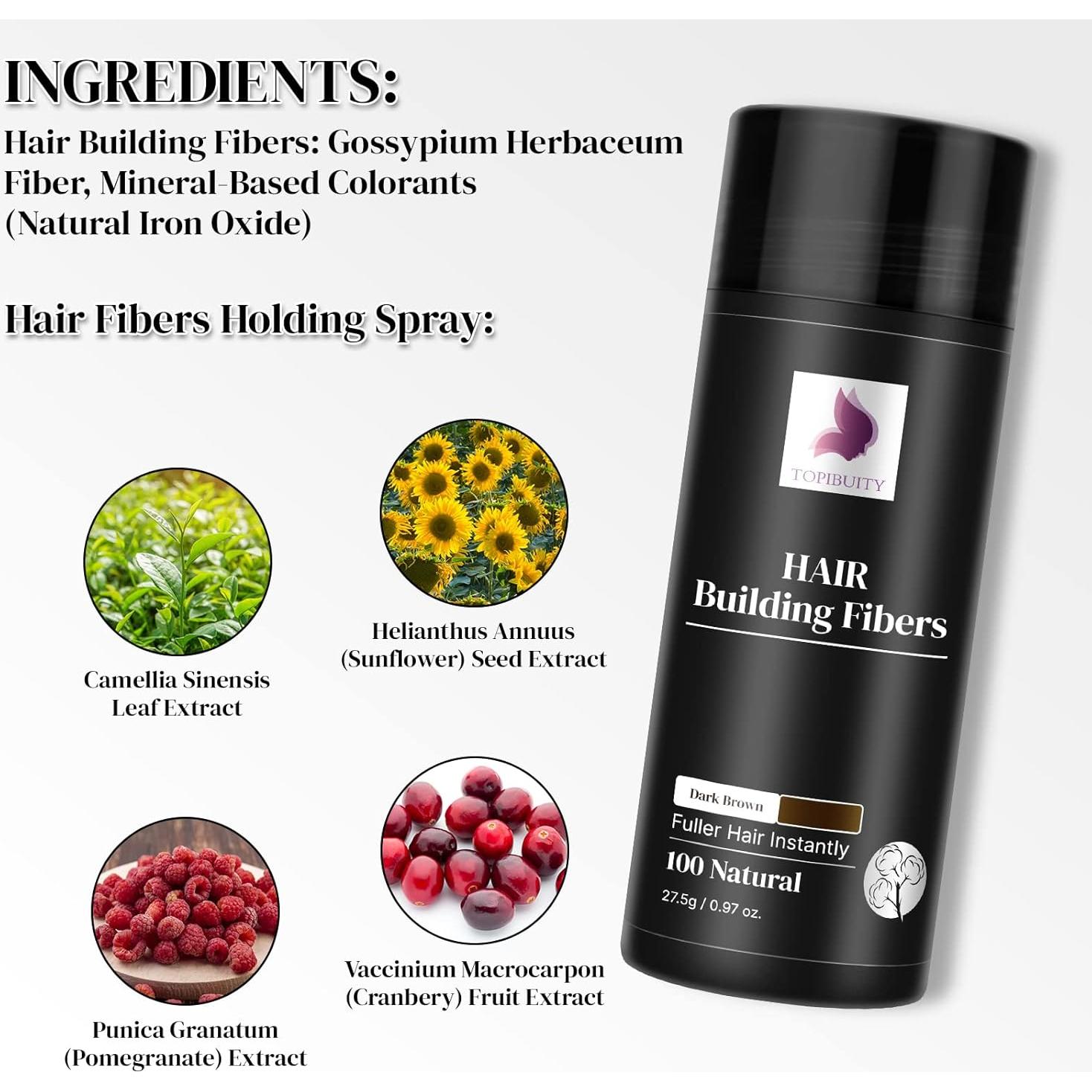 Fibra para Cabello Ralo TOPIBUITY Marrón Oscuro 3-en-1 Set