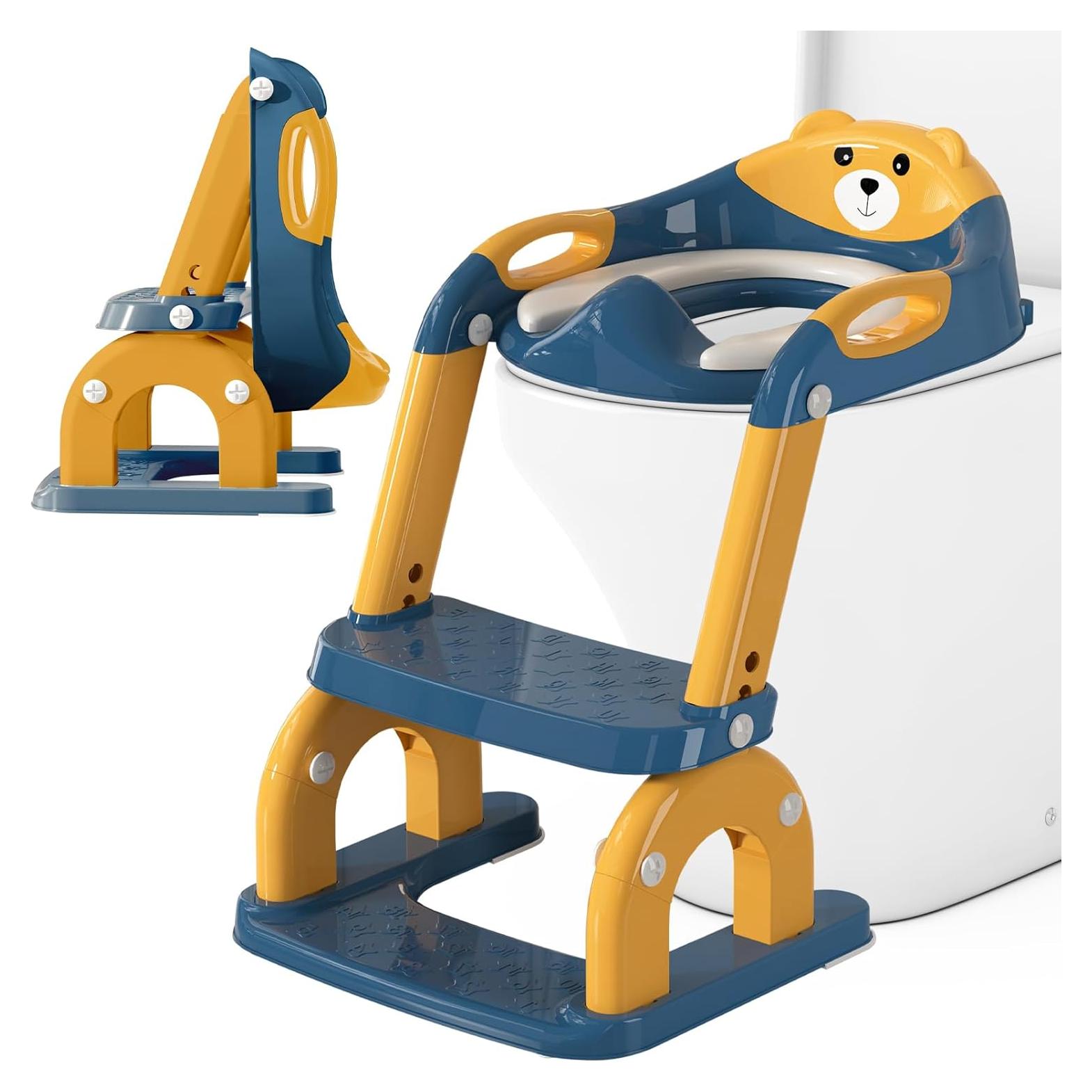 Asiento de Entrenamiento para Baño CUXFLS 2-en-1 Ajustable Azul