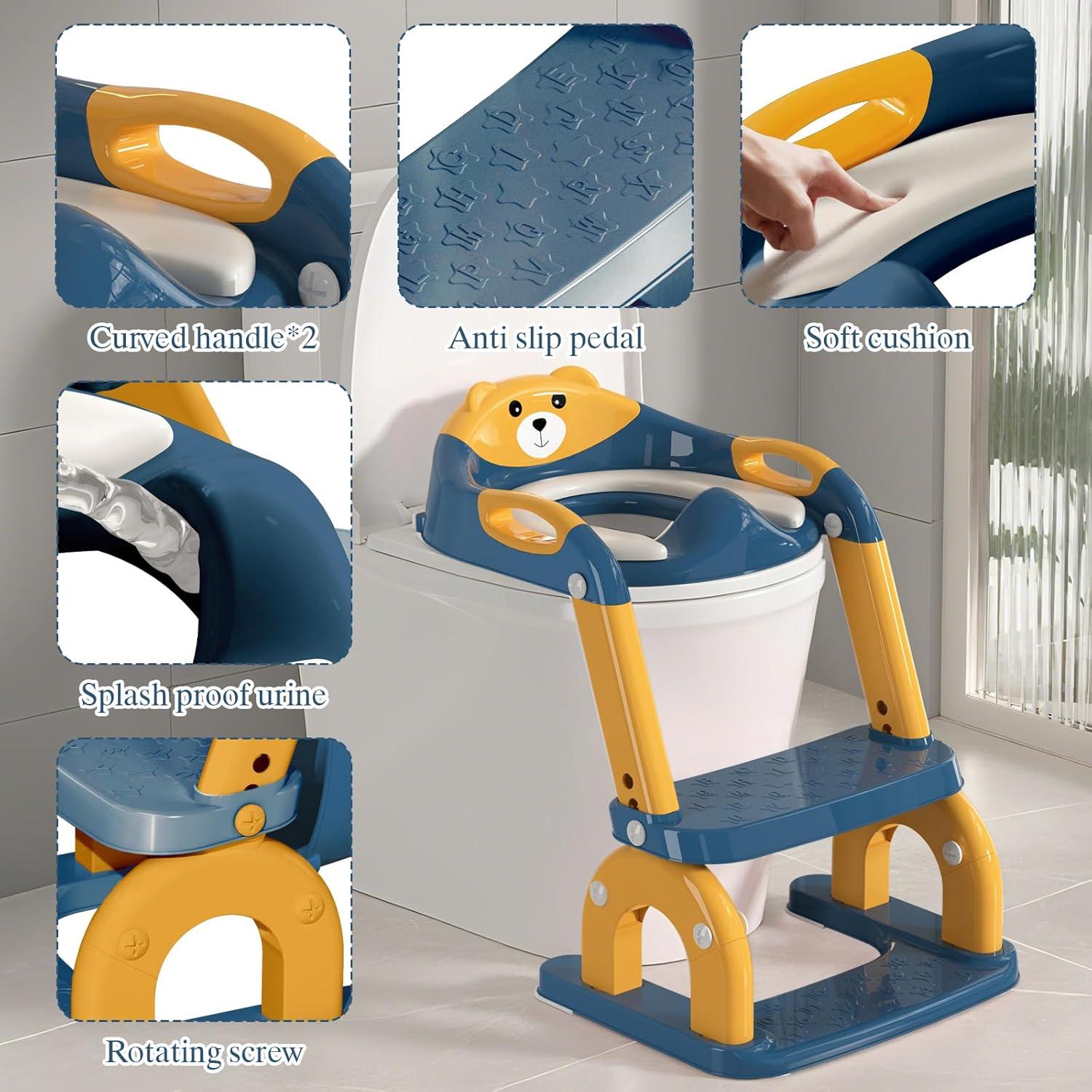 Asiento de Entrenamiento para Baño CUXFLS 2-en-1 Ajustable Azul