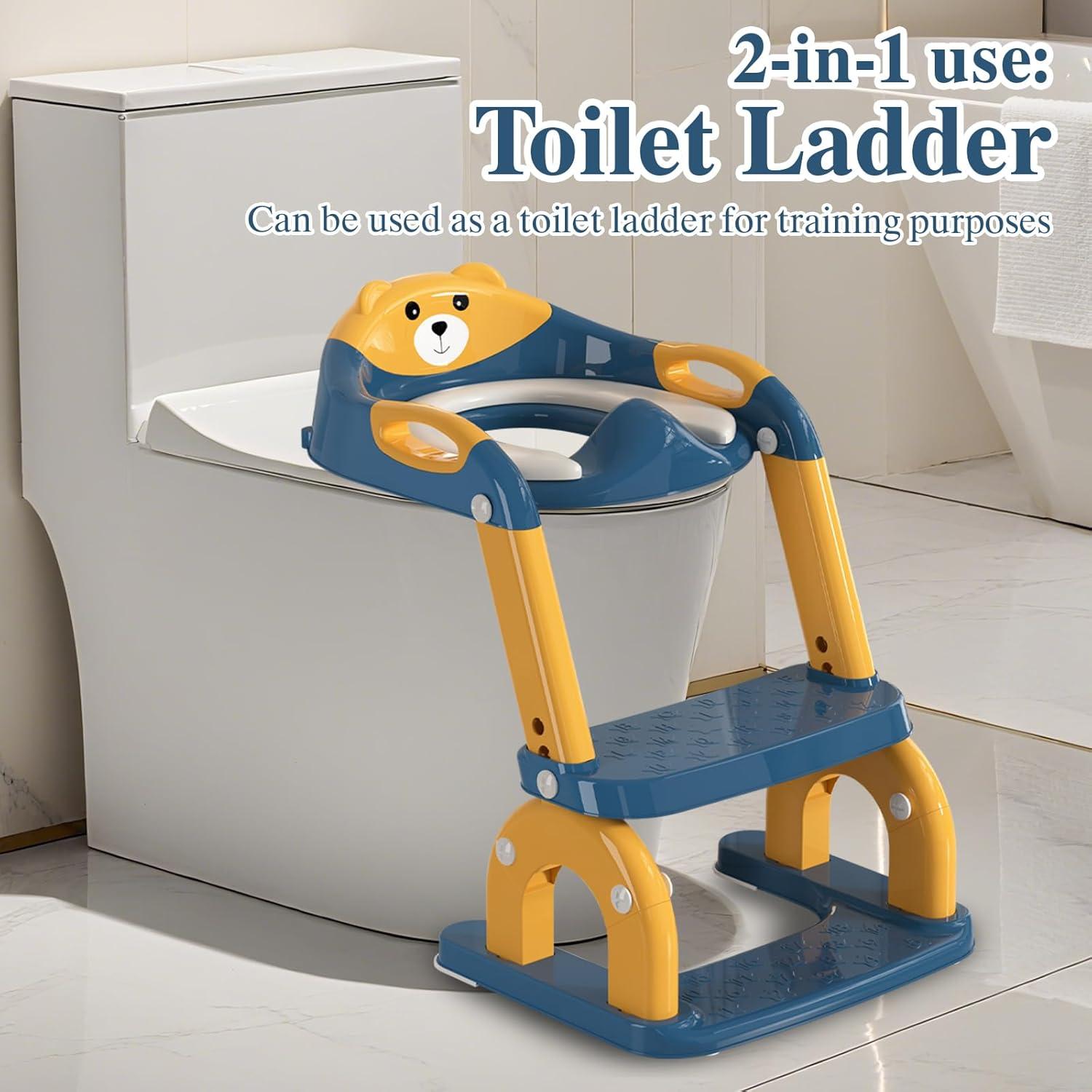 Asiento de Entrenamiento para Baño CUXFLS 2-en-1 Ajustable Azul