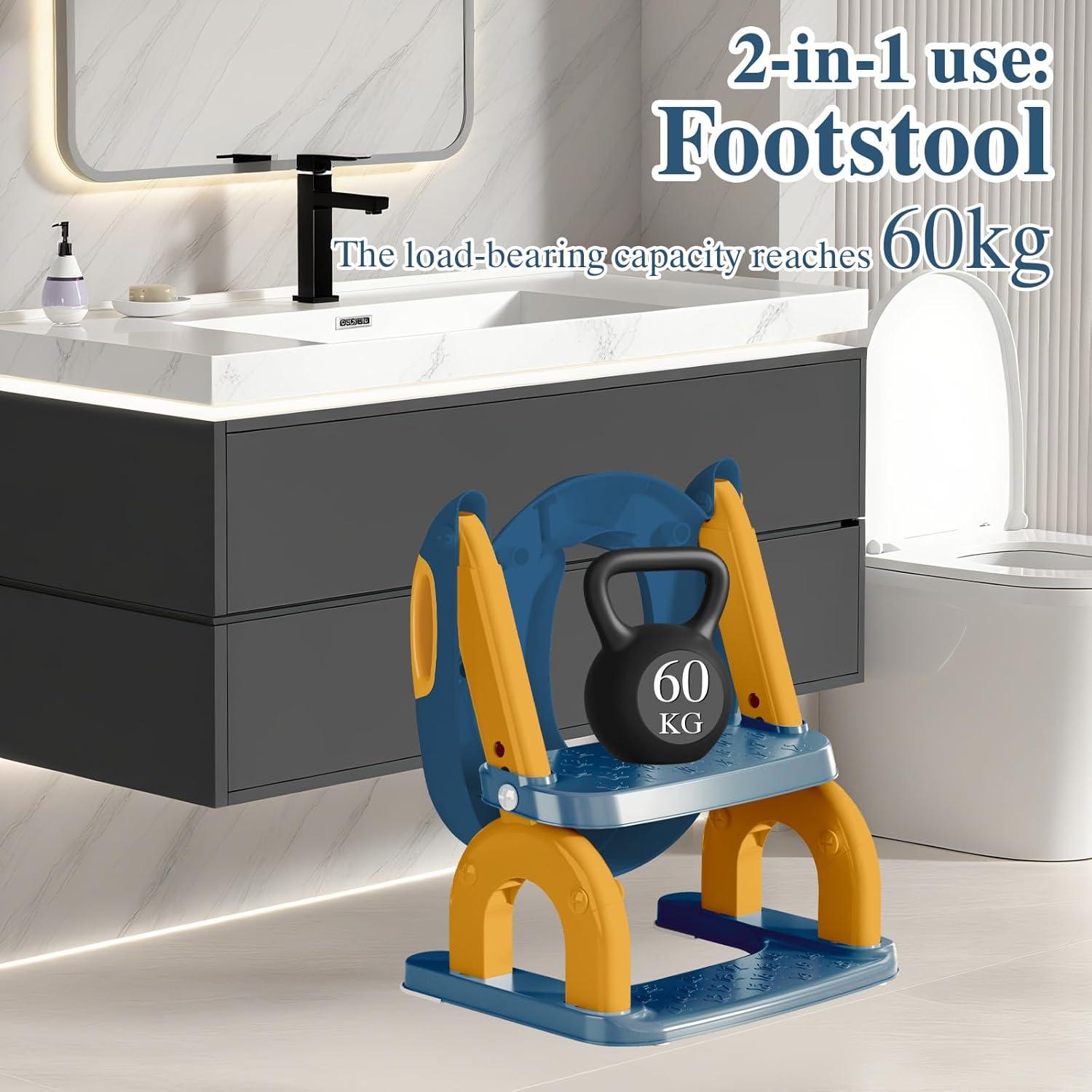 Asiento de Entrenamiento para Baño CUXFLS 2-en-1 Ajustable Azul