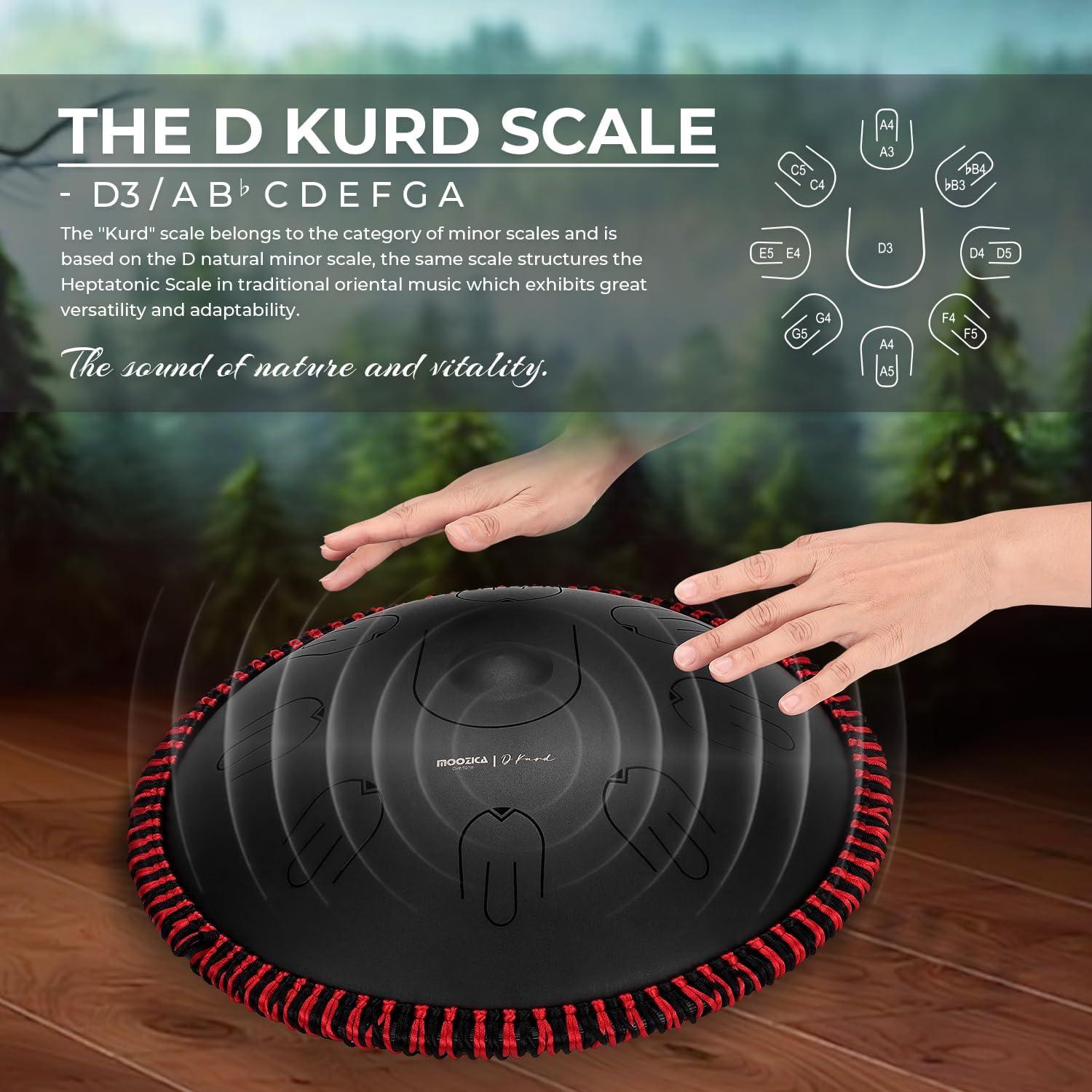 Tambor Handpan MOOZICA 14" 17 Notas D-Kurd Negro con Bolsa