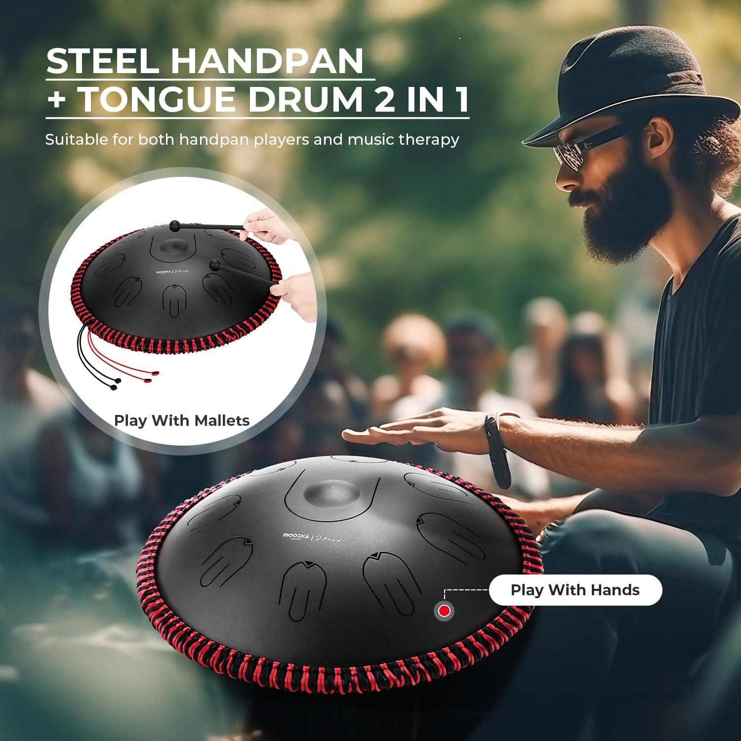 Tambor Handpan MOOZICA 14" 17 Notas D-Kurd Negro con Bolsa