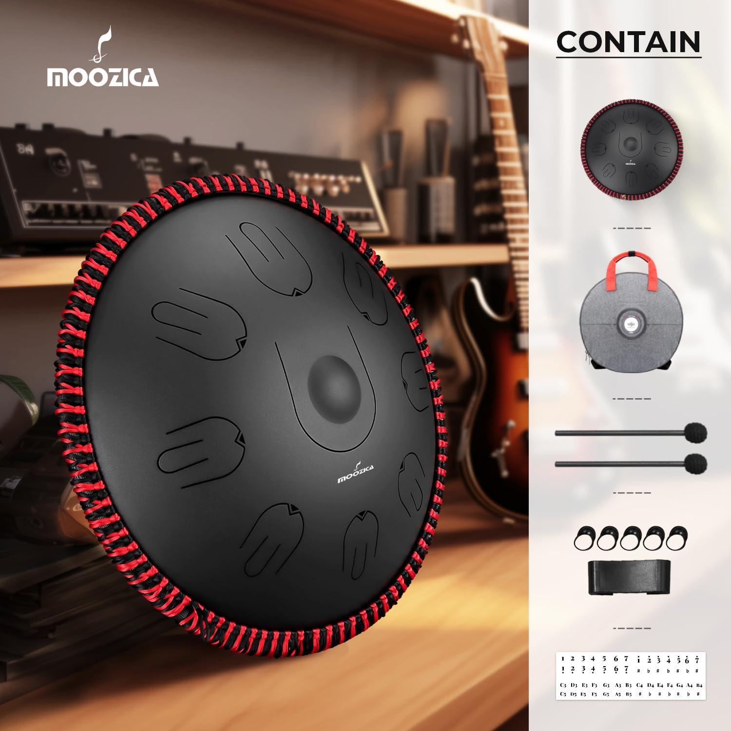 Tambor Handpan MOOZICA 14" 17 Notas D-Kurd Negro con Bolsa