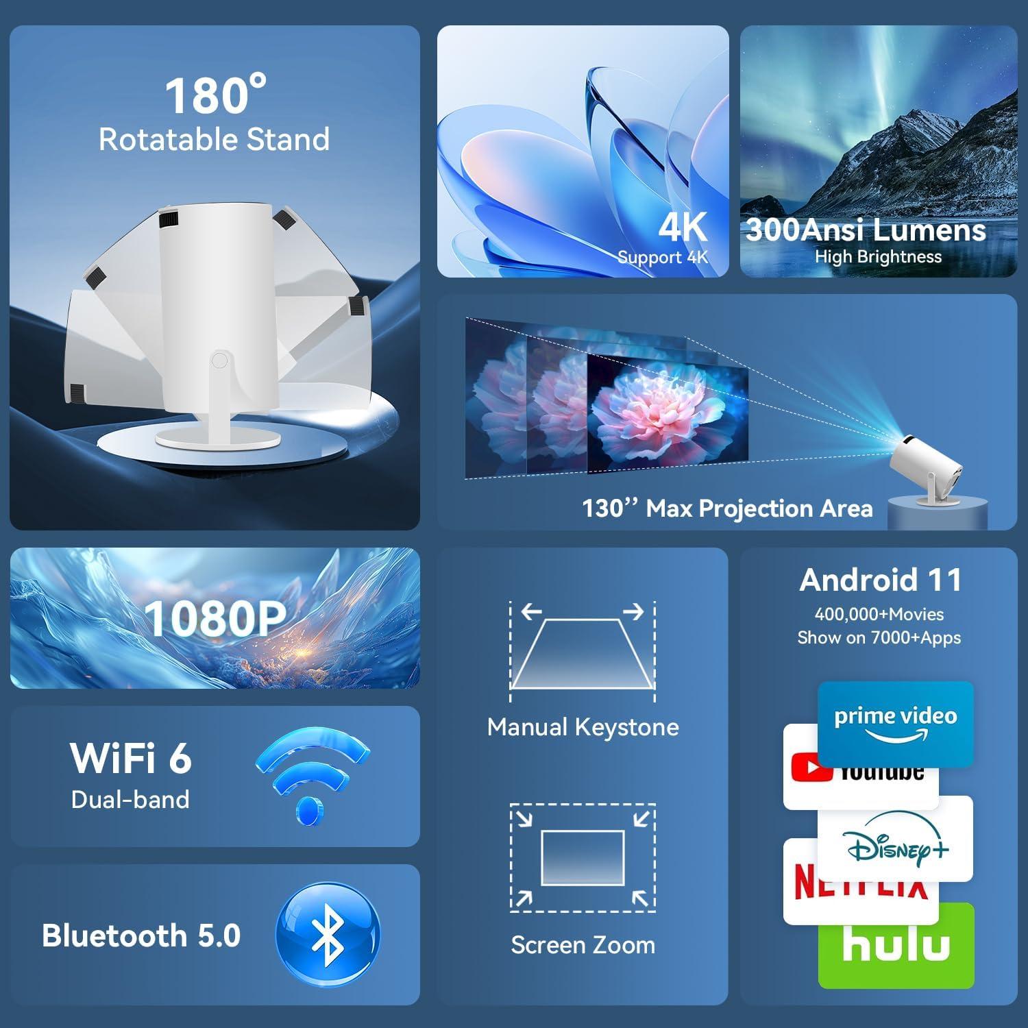 Proyector 1080P SUMTAB con Android 11, 300 ANSI, 4K, WiFi 6