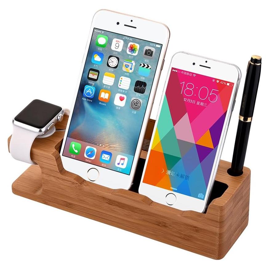 Soporte de Carga 3 en 1 MOOZO de Bambú para Escritorio