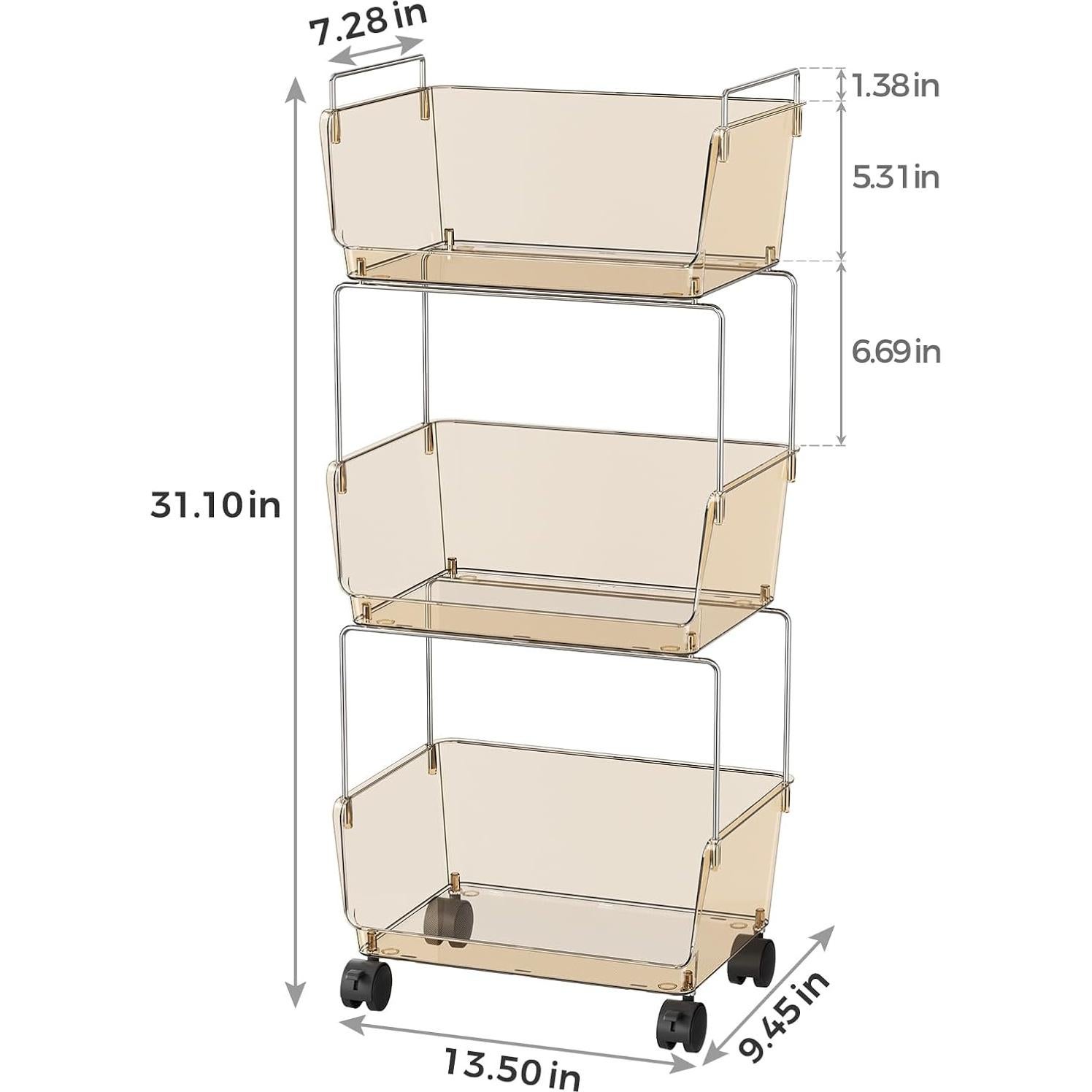 Carro Rodante de Almacenamiento Delamu 3 Niveles Ámbar