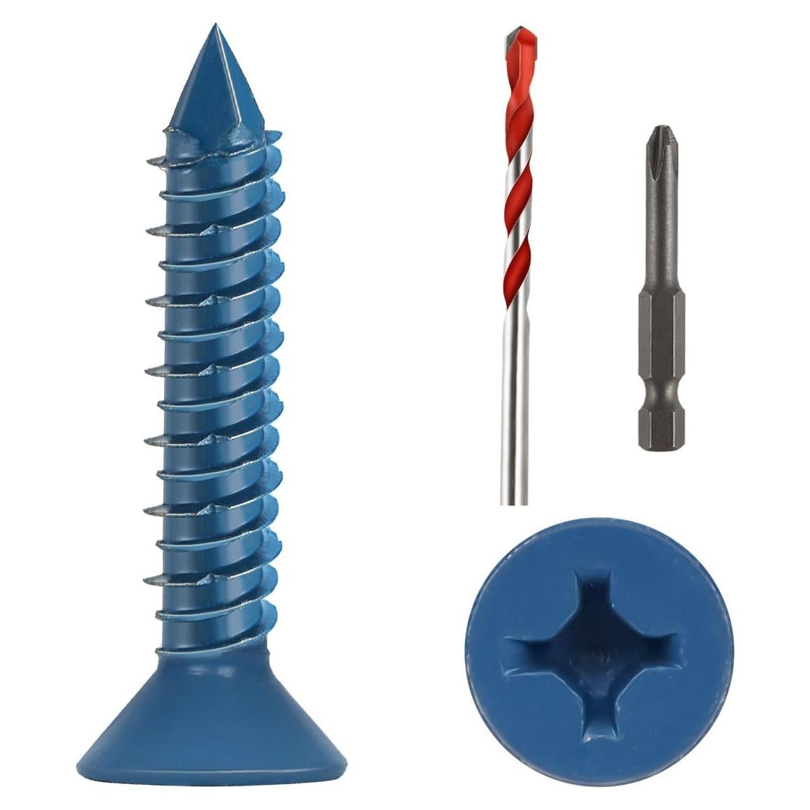 Tornillos de Concreto 1/4 x 32mm Kvohlum 100 PCS Cabeza Plana Azul