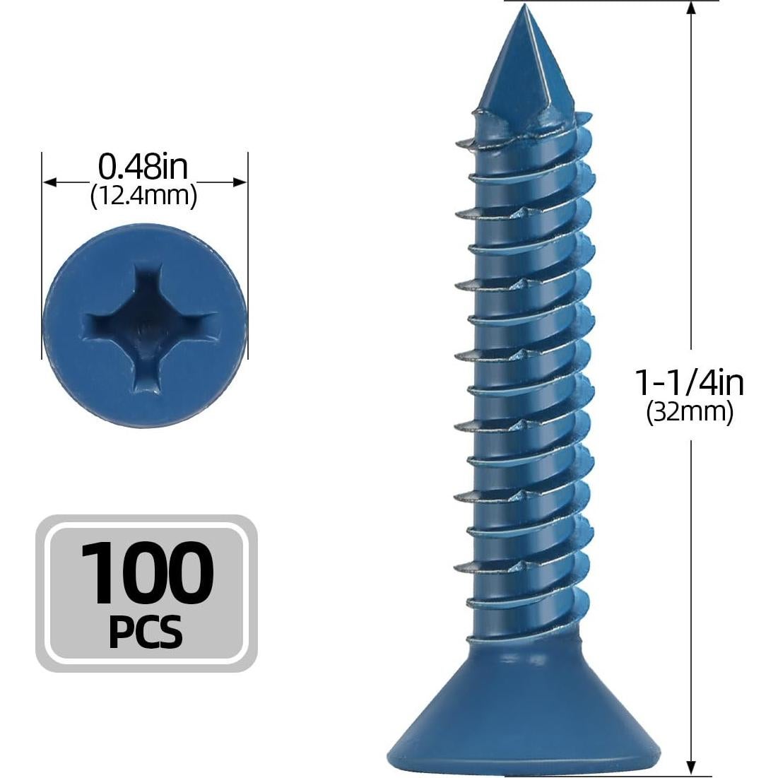 Tornillos de Concreto 1/4 x 32mm Kvohlum 100 PCS Cabeza Plana Azul