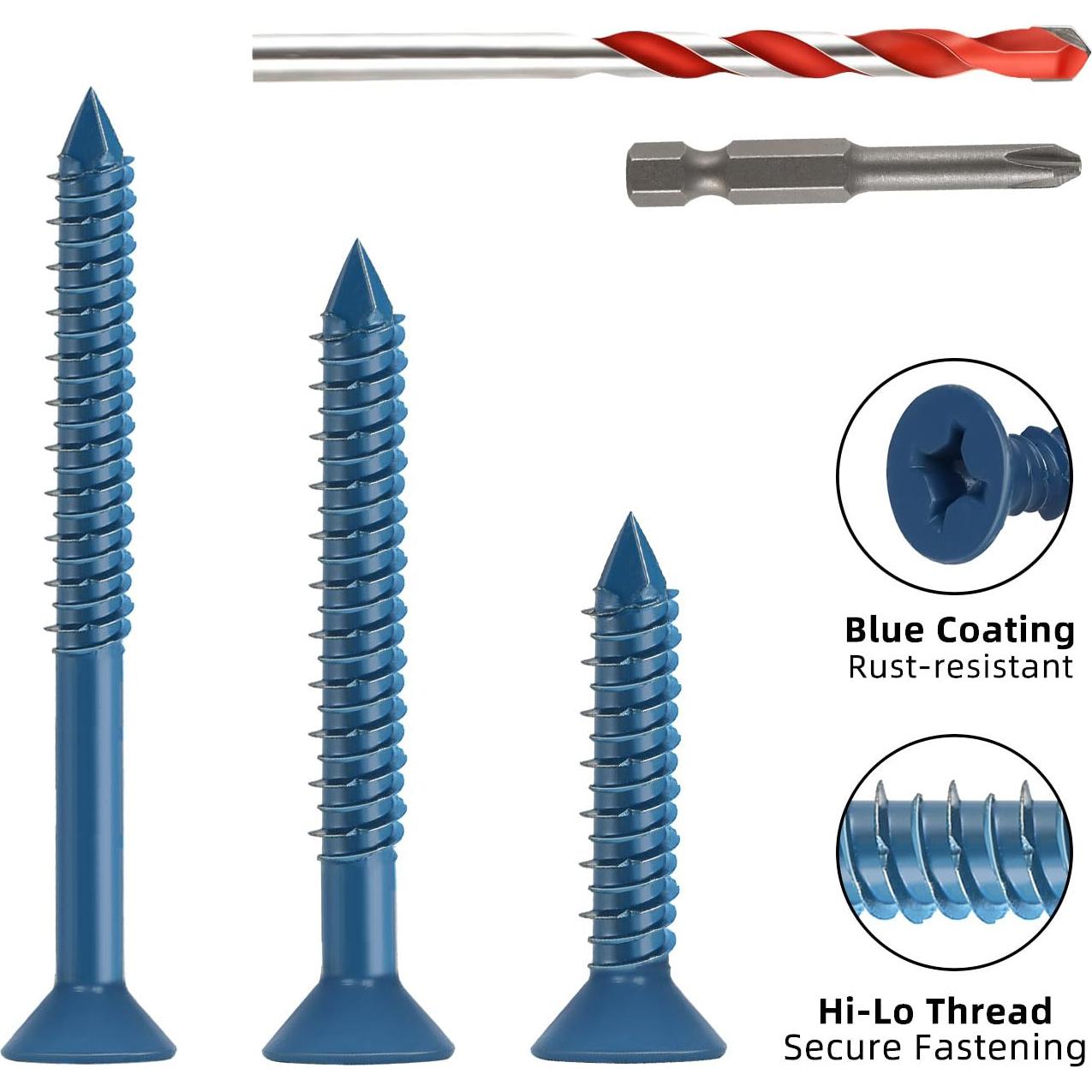 Tornillos de Concreto 1/4 x 32mm Kvohlum 100 PCS Cabeza Plana Azul