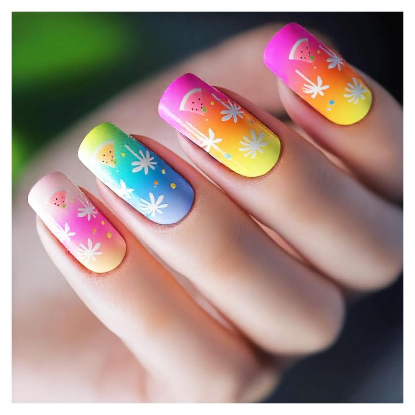 Uñas Postizas Cortas NGMATY Fuegos Artificiales 24PCS