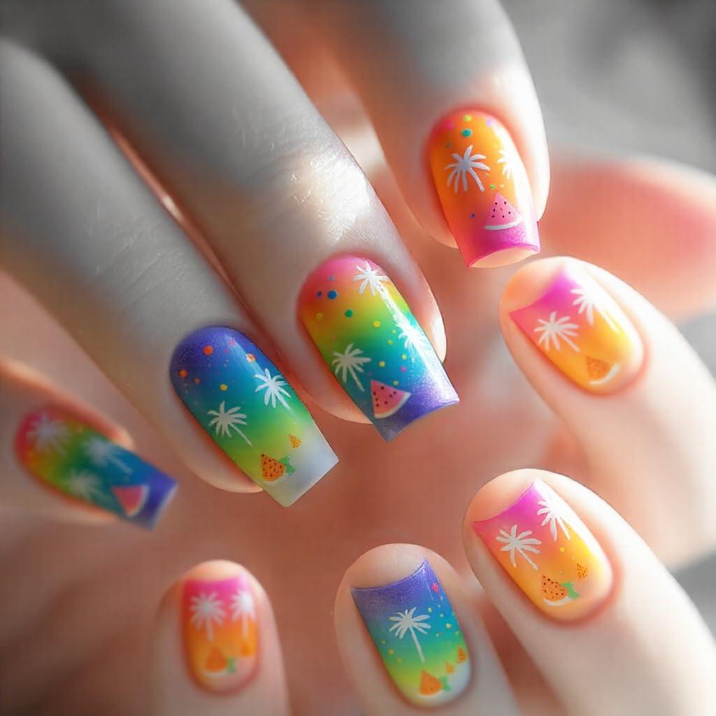 Uñas Postizas Cortas NGMATY Fuegos Artificiales 24PCS