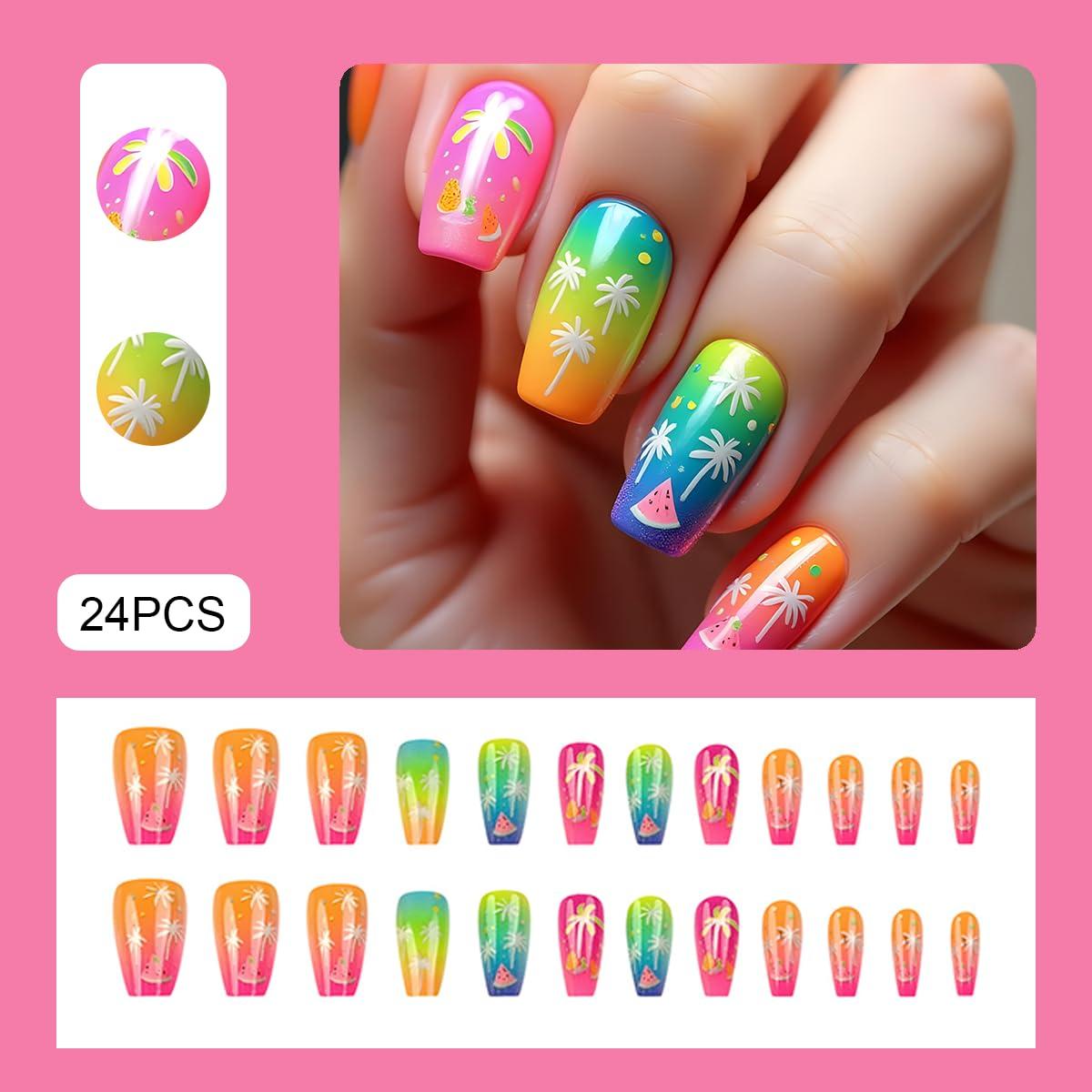 Uñas Postizas Cortas NGMATY Fuegos Artificiales 24PCS