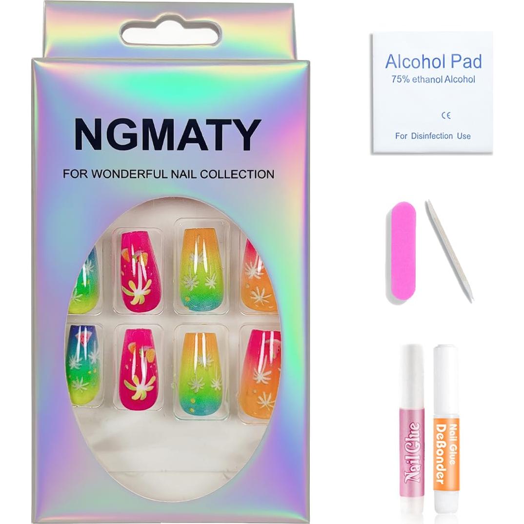 Uñas Postizas Cortas NGMATY Fuegos Artificiales 24PCS