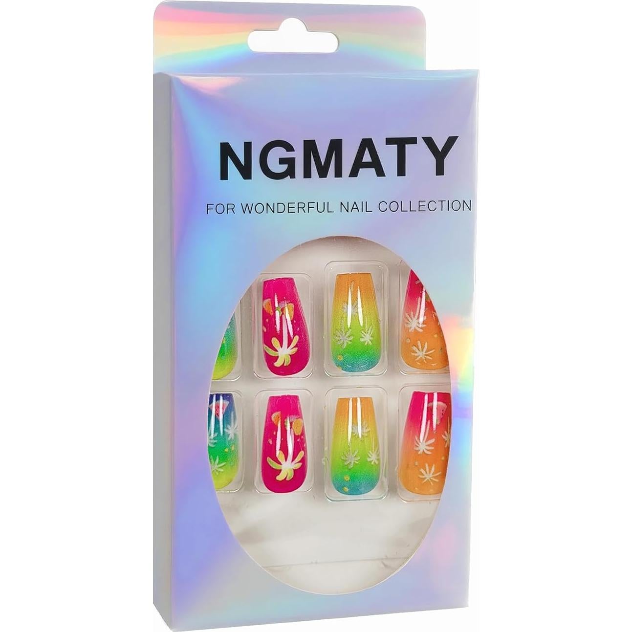 Uñas Postizas Cortas NGMATY Fuegos Artificiales 24PCS