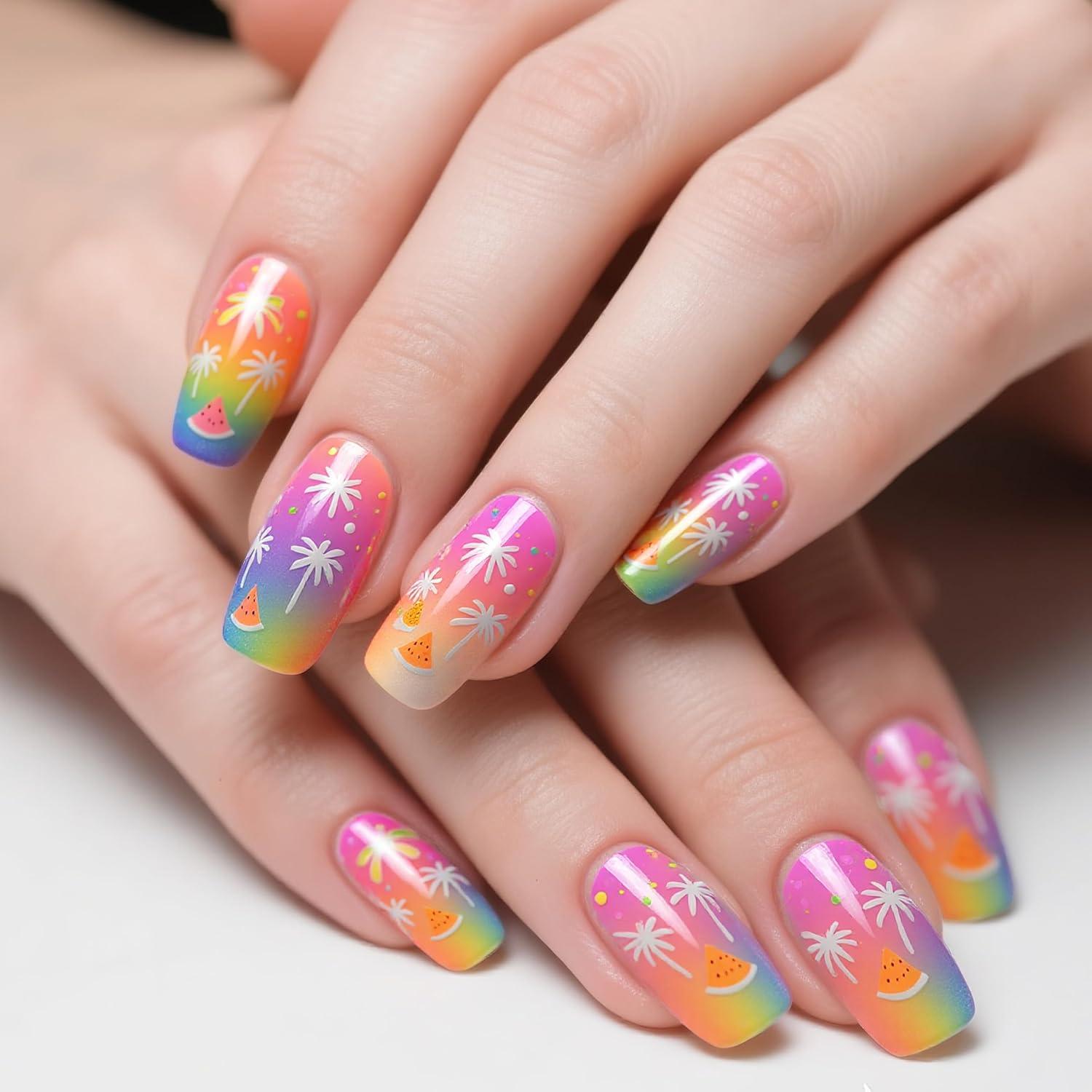 Uñas Postizas Cortas NGMATY Fuegos Artificiales 24PCS