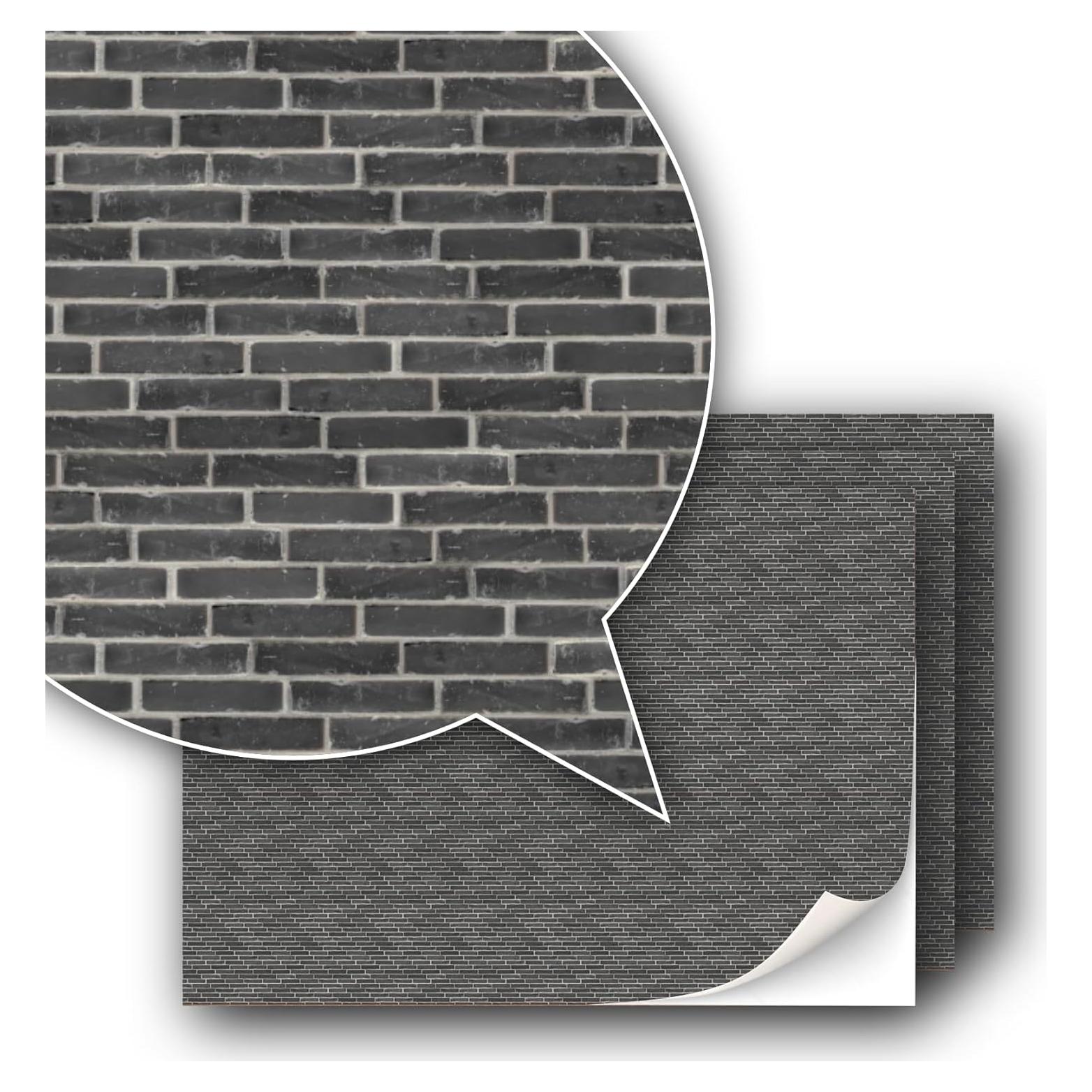 3 Hojas de Película Autoadhesiva Ladrillos Negros TexturKontor