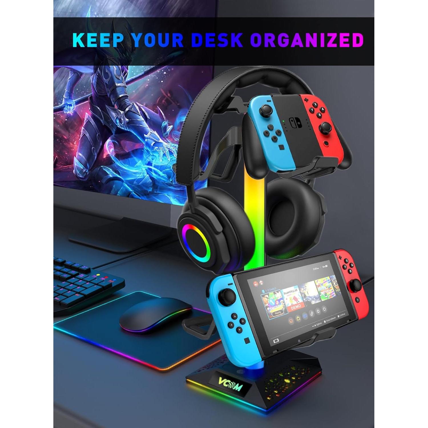Soporte para Auriculares Gaming RGB VCOM con 3 Puertos USB