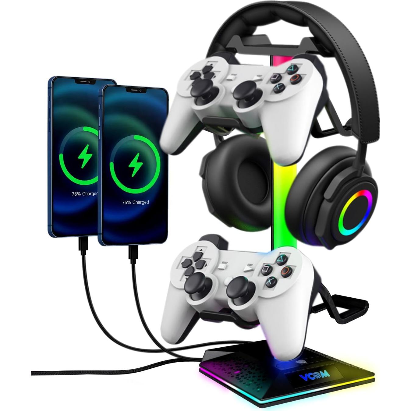 Soporte para Auriculares Gaming RGB VCOM con 3 Puertos USB