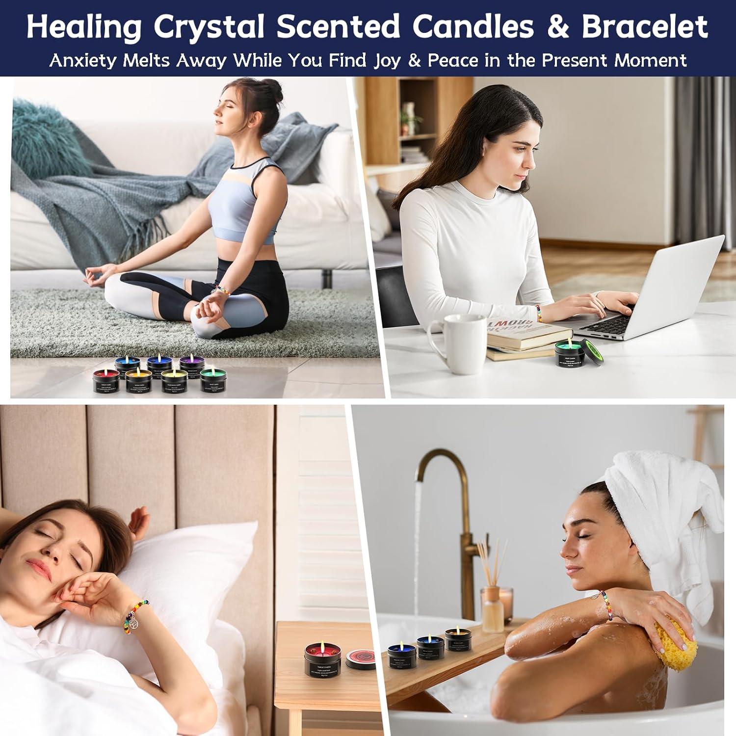 Set de 7 Velas de Chakra WuNa con Cristales y Pulseras