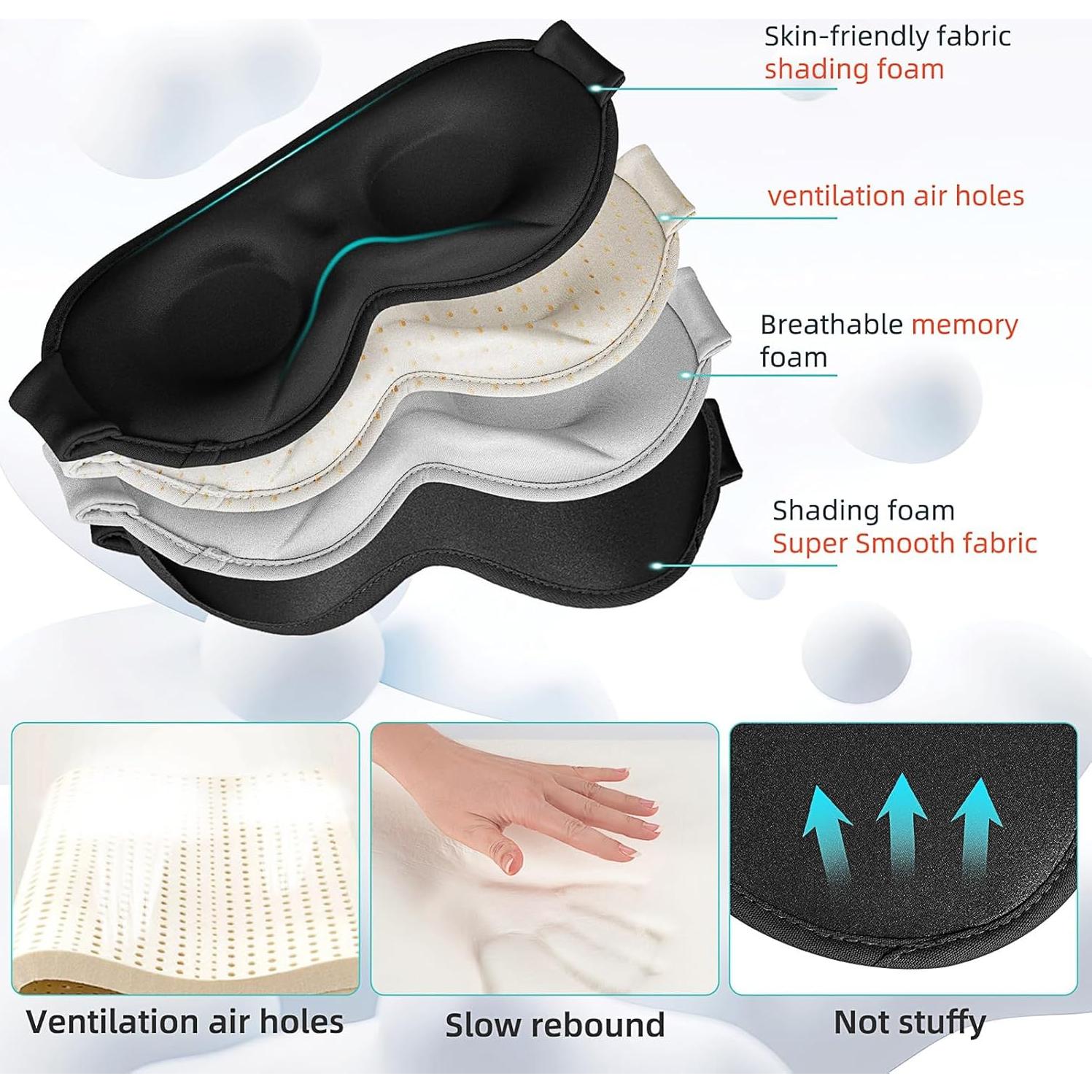 Máscara de Sueño 3D WellYoo Negra para Dormir Lateral