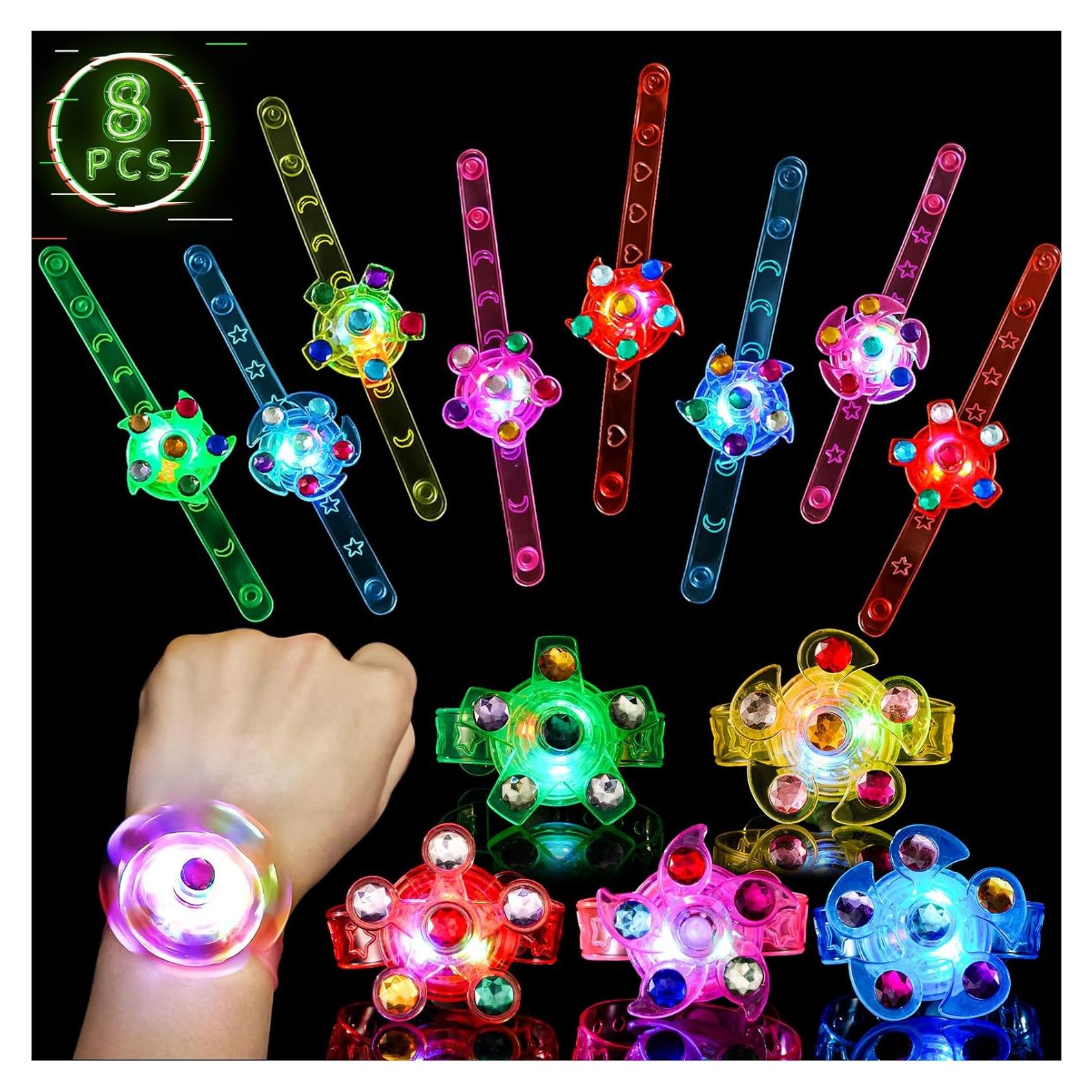 Pulseras Fidget Spinner LED SCIONE 8 Pack Brillan en la Oscuridad