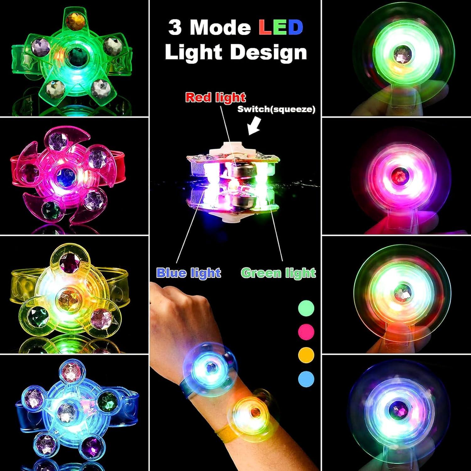 Pulseras Fidget Spinner LED SCIONE 8 Pack Brillan en la Oscuridad