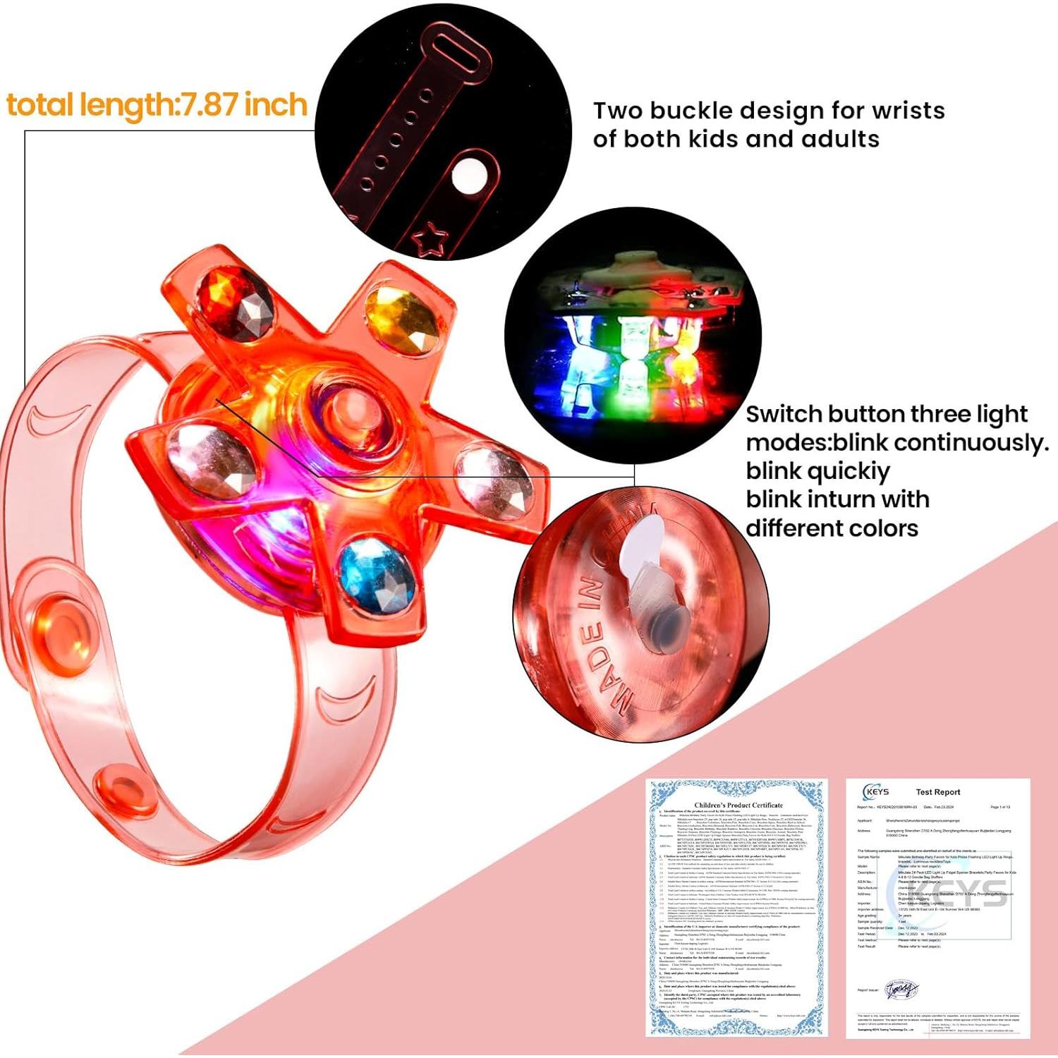 Pulseras Fidget Spinner LED SCIONE 8 Pack Brillan en la Oscuridad