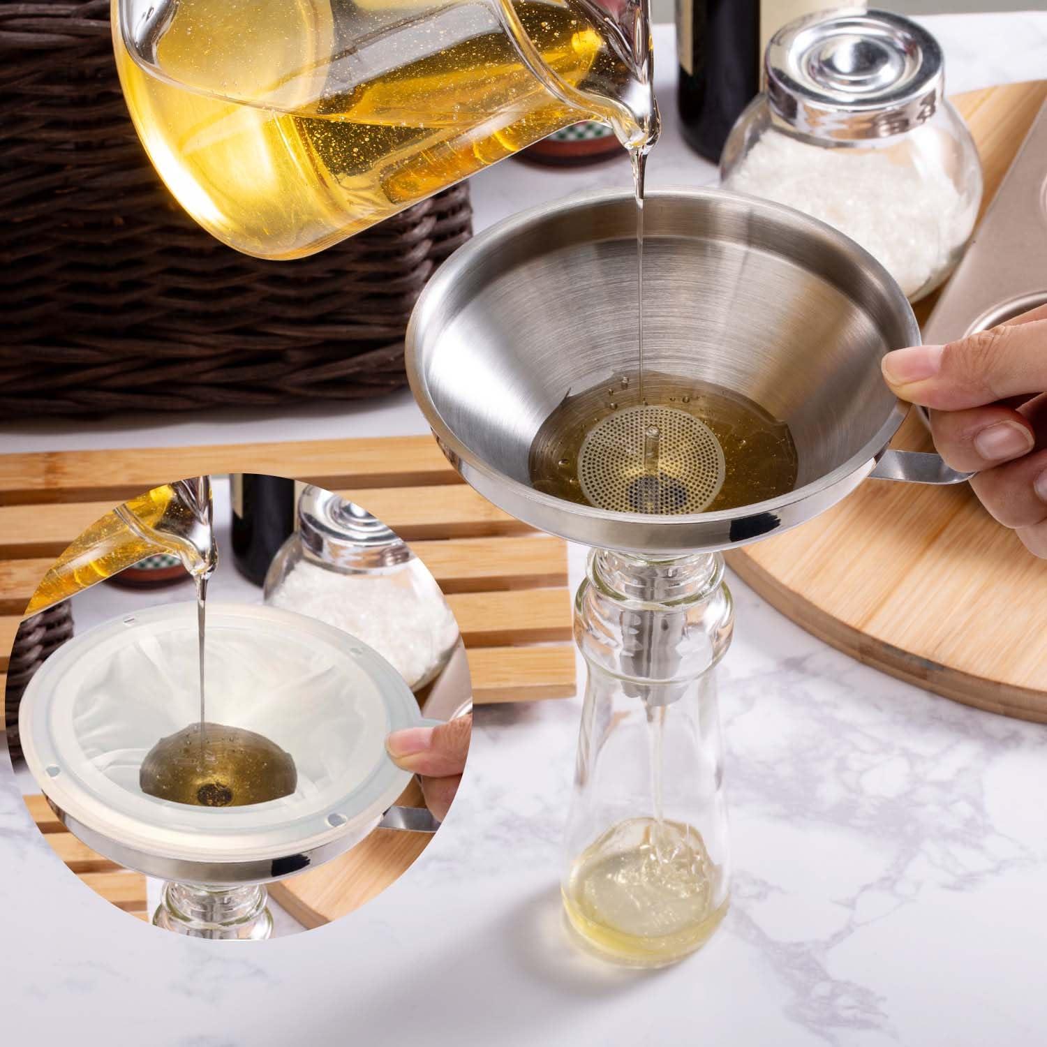 Juego de 3 embudos de acero inoxidable Toncoo con coladores