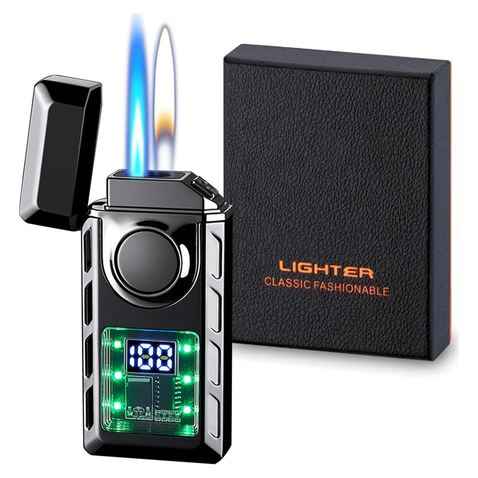 Encendedor de antorcha doble llama CYJBAO con pantalla LED