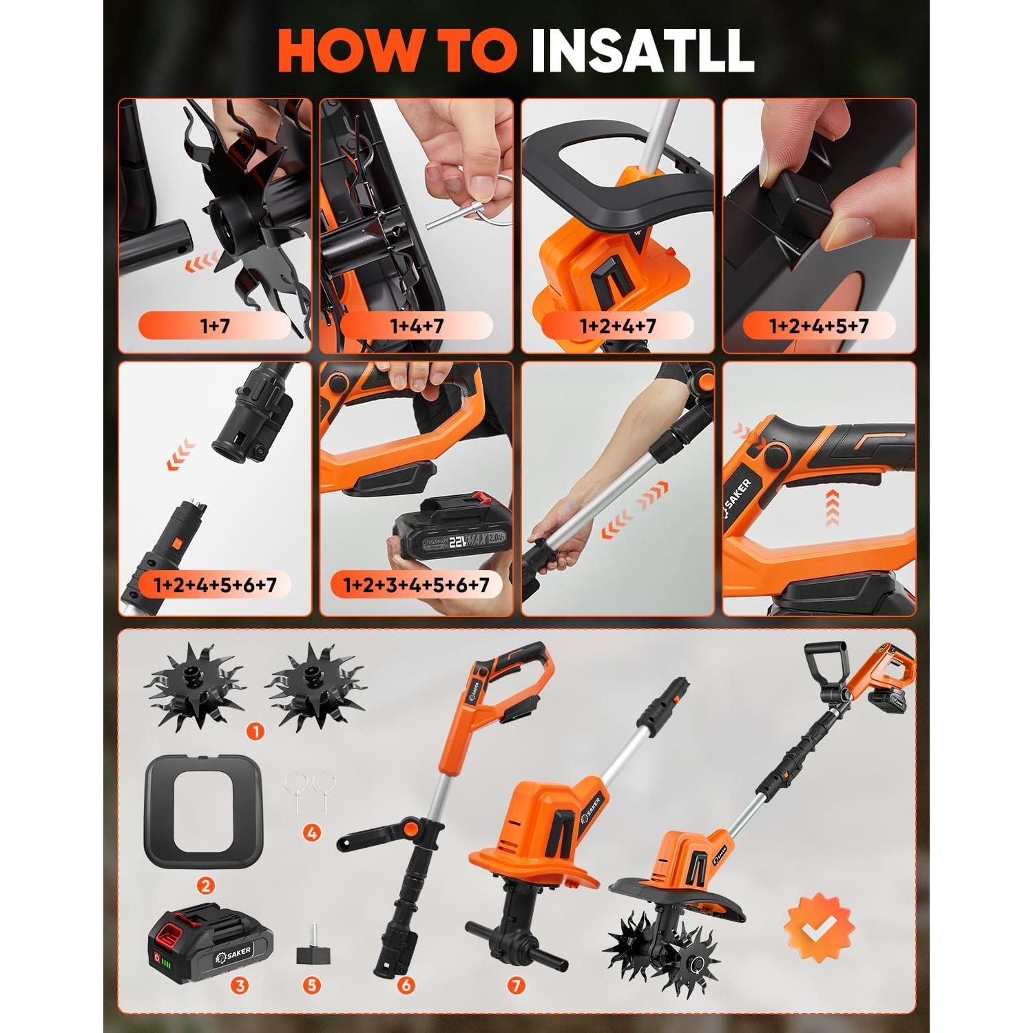 Cultivador Eléctrico Inalámbrico Saker SK-TC18A 22V 3 Velocidades