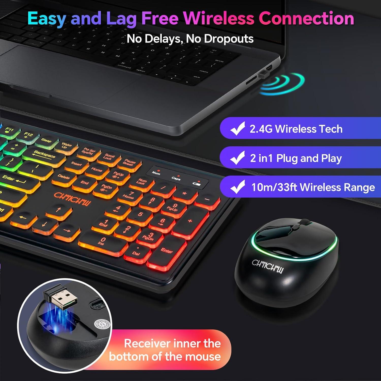 Combo Teclado y Ratón Inalámbrico CHONCHOW Retroiluminado USB-C