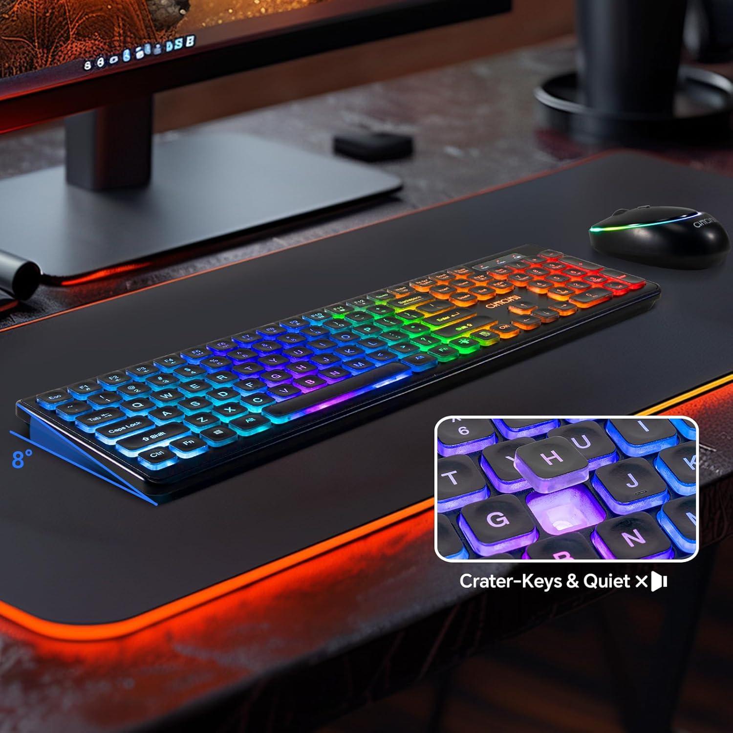 Combo Teclado y Ratón Inalámbrico CHONCHOW Retroiluminado USB-C