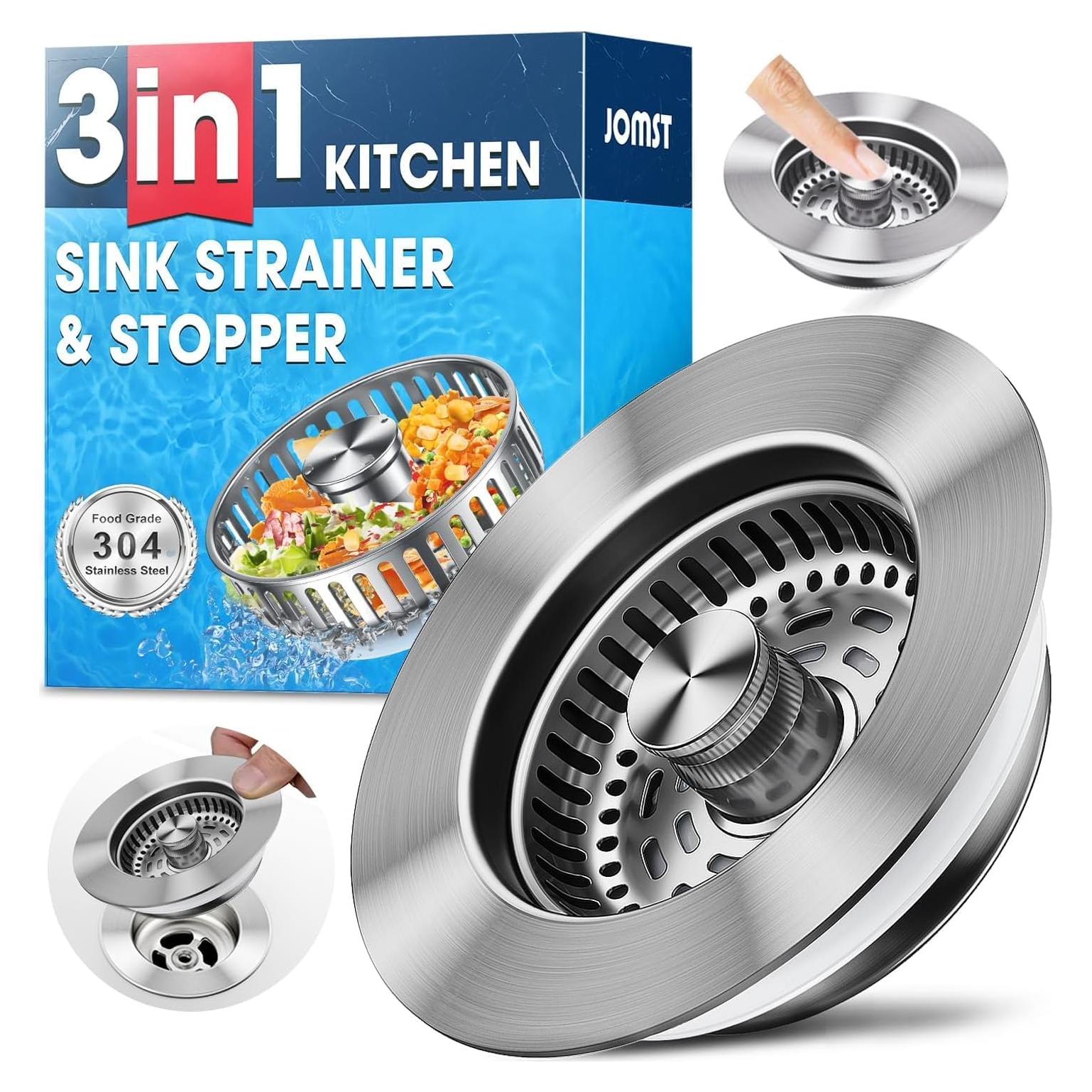 Colador de Drenaje de Fregadero JOMST 3 en 1 Acero Inoxidable