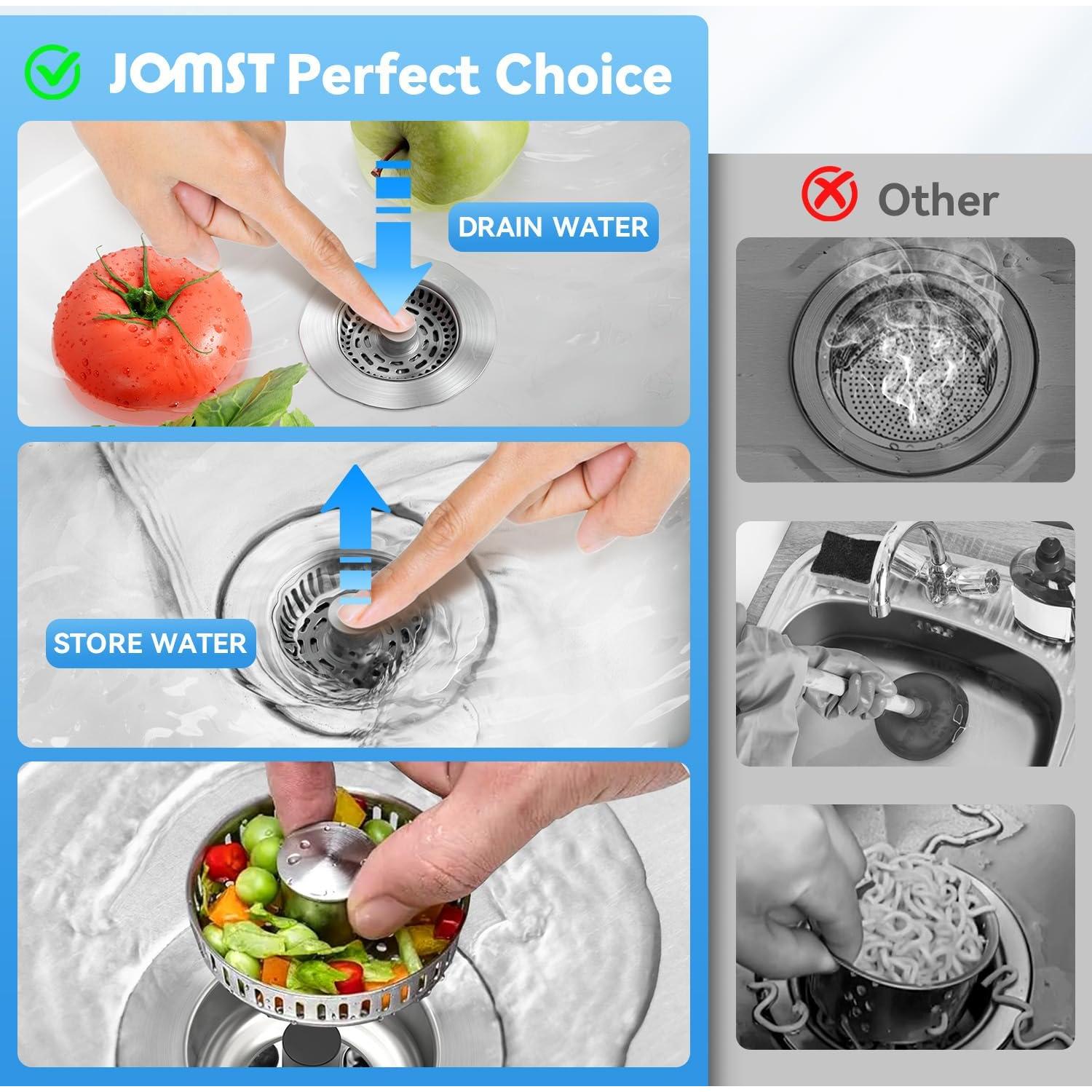 Colador de Drenaje de Fregadero JOMST 3 en 1 Acero Inoxidable