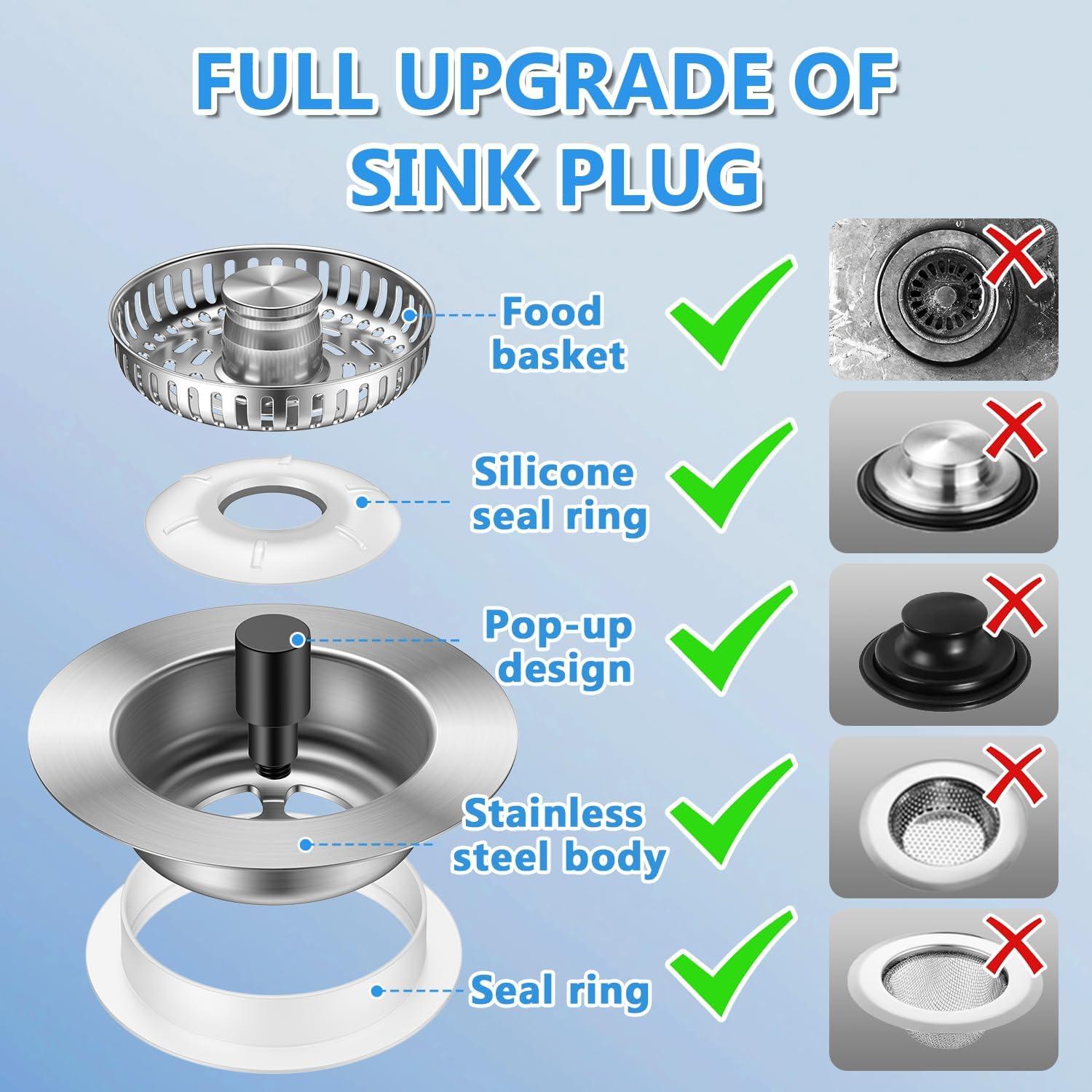 Colador de Drenaje de Fregadero JOMST 3 en 1 Acero Inoxidable