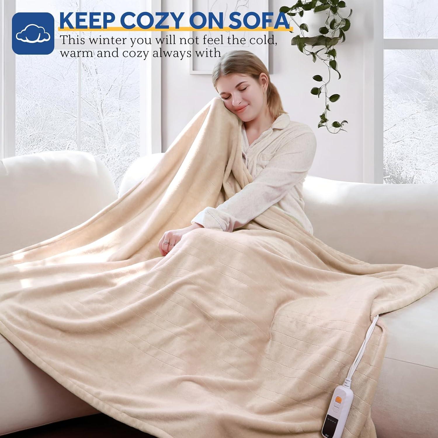 Manta Eléctrica Sealy 127x152cm Franela Beige 6 Niveles Calor