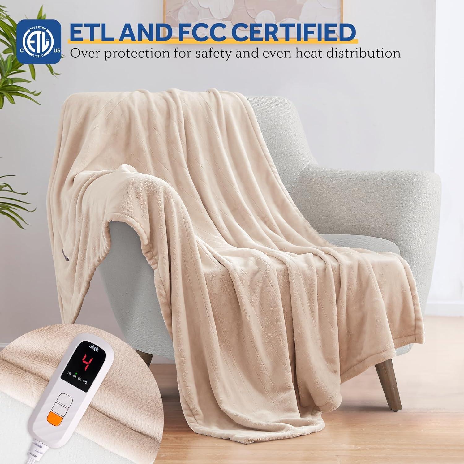 Manta Eléctrica Sealy 127x152cm Franela Beige 6 Niveles Calor