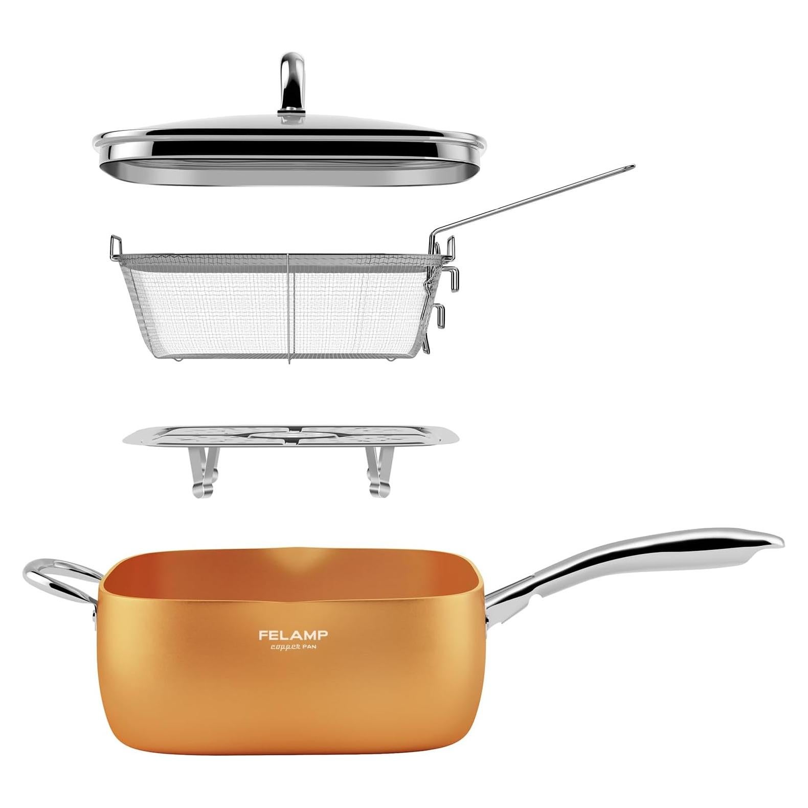 Sartén Cuadrada Profunda Antiadherente FeLamp 24 cm con Tapa